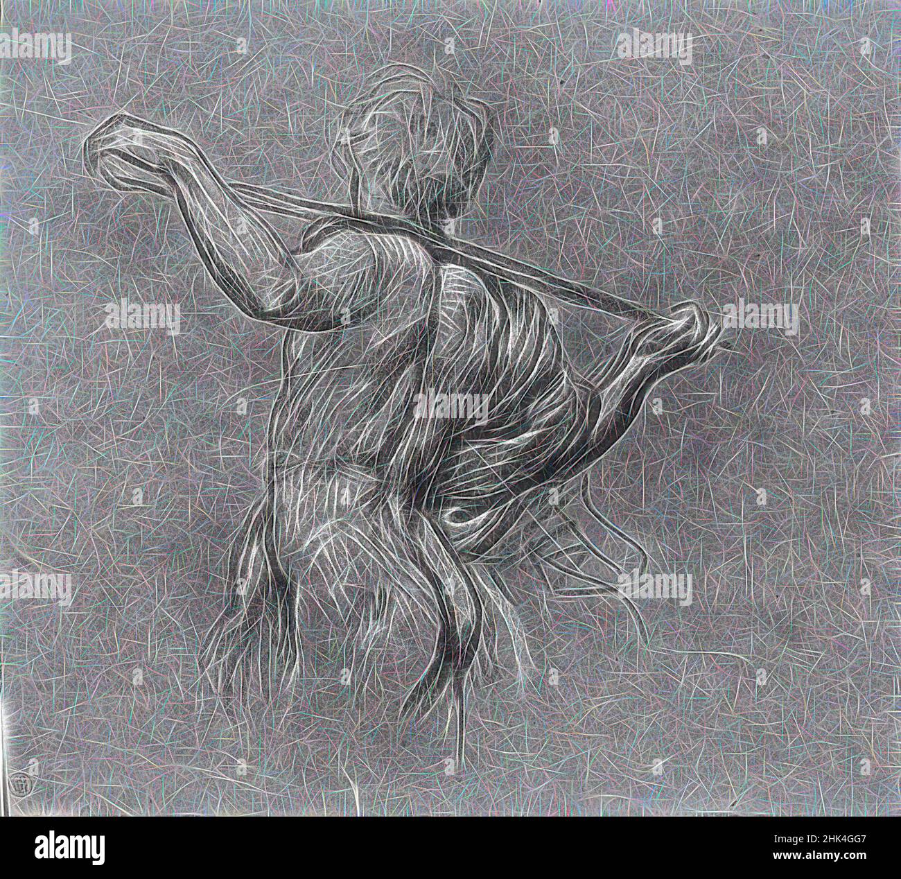 Inspiré par Study for 'Elijah in the Wilderness', Lord Frederick Leighton, British, 1830-1896, dessin au crayon sur papier vélin chinois, 9 7/16 x 12 9/16 po, 24 x 31,9 cm, arche, dos, homme, muscle, Repos, bâton, étirement, réimaginé par Artotop. L'art classique réinventé avec une touche moderne. Conception de lumière chaleureuse et gaie, de luminosité et de rayonnement de lumière. La photographie s'inspire du surréalisme et du futurisme, embrassant l'énergie dynamique de la technologie moderne, du mouvement, de la vitesse et révolutionne la culture Banque D'Images