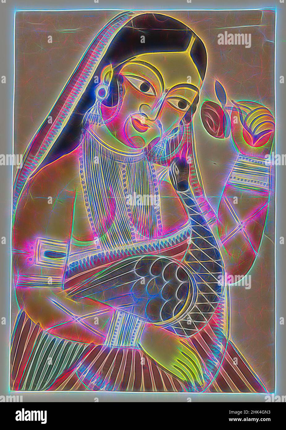 Inspiré par la déesse Lakshmi avec une rose et un paon, aquarelles sur papier avec des accents d'étain poli, Calcutta, Bengale-Occidental, Inde, fin 19th-début 20th siècle, 16 x 11 po, 40,6 x 27,9 cm, Lakshmi, Laksmi, Laxmi, ndd3, Repensé par Artotop. L'art classique réinventé avec une touche moderne. Conception de lumière chaleureuse et gaie, de luminosité et de rayonnement de lumière. La photographie s'inspire du surréalisme et du futurisme, embrassant l'énergie dynamique de la technologie moderne, du mouvement, de la vitesse et révolutionne la culture Banque D'Images