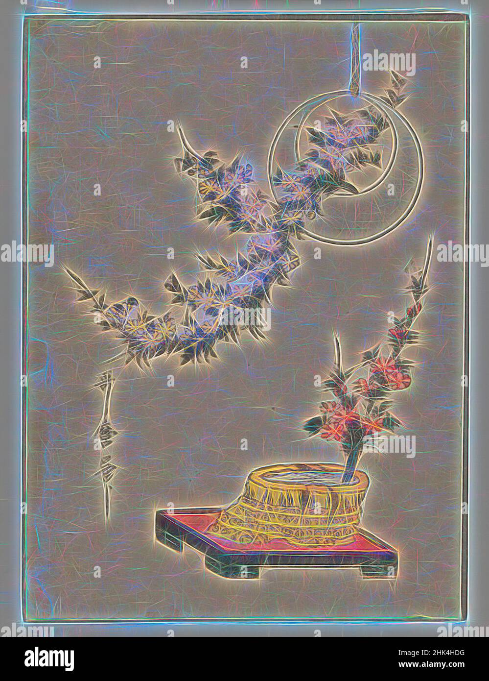 Inspiré par Still Life : fleurs, Kitagawa Utamaro, japonais, 1753-1806, imprimé Woodblock, Japon, env. 1804, période Edo, image: 9 1/8 x 6 11/16 po., 23,2 x 17 cm, réimaginé par Artotop. L'art classique réinventé avec une touche moderne. Conception de lumière chaleureuse et gaie, de luminosité et de rayonnement de lumière. La photographie s'inspire du surréalisme et du futurisme, embrassant l'énergie dynamique de la technologie moderne, du mouvement, de la vitesse et révolutionne la culture Banque D'Images
