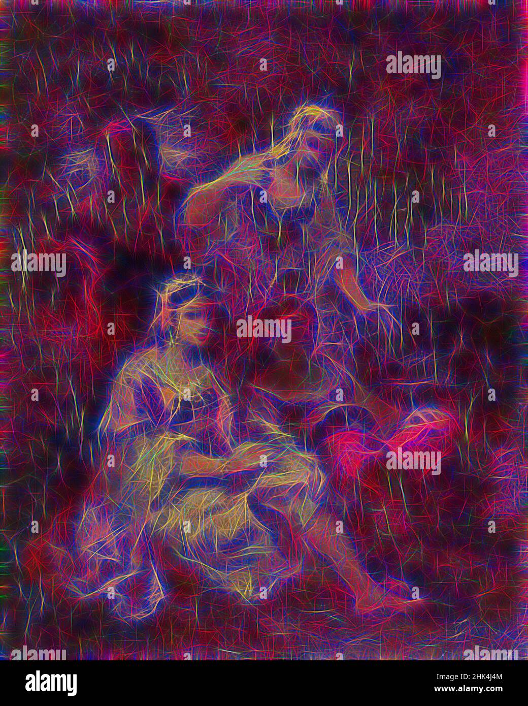 Inspiré par quatre Maidens espagnols, Narcisse-Virgile Diaz de la Peña, français, 1807-1876, huile à panneaux, 1844-1860, 10 5/8 x 8 1/2 po, 27,0 x 21,6 cm, repensé par Artotop. L'art classique réinventé avec une touche moderne. Conception de lumière chaleureuse et gaie, de luminosité et de rayonnement de lumière. La photographie s'inspire du surréalisme et du futurisme, embrassant l'énergie dynamique de la technologie moderne, du mouvement, de la vitesse et révolutionne la culture Banque D'Images