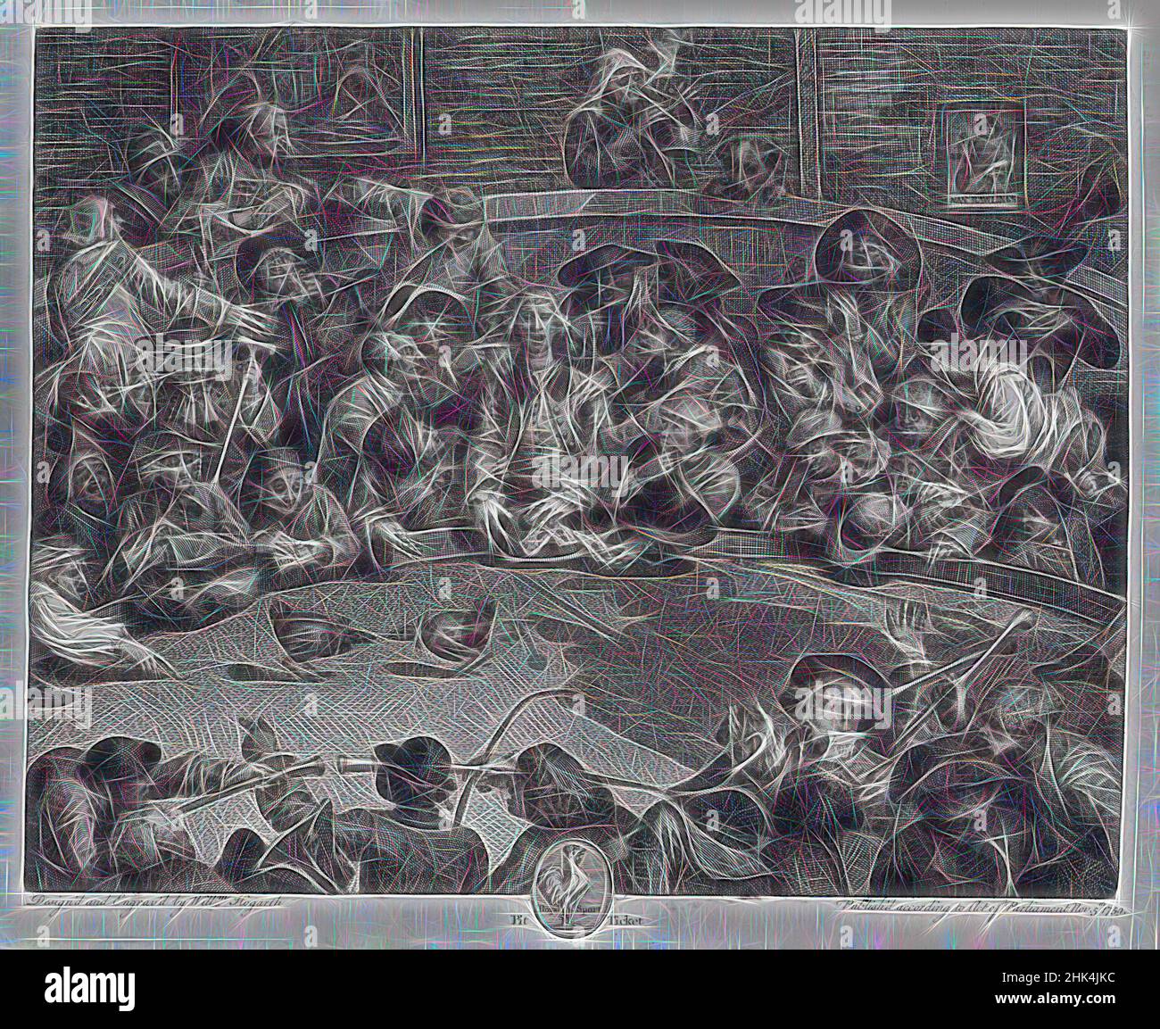Inspiré par le Cockpit, William Hogarth, British, 1697-1764, gravure sur papier vélin, 1759, 12 1/2 x 15 1/8 po, 31,7 x 38,4 cm, repensé par Artotop. L'art classique réinventé avec une touche moderne. Conception de lumière chaleureuse et gaie, de luminosité et de rayonnement de lumière. La photographie s'inspire du surréalisme et du futurisme, embrassant l'énergie dynamique de la technologie moderne, du mouvement, de la vitesse et révolutionne la culture Banque D'Images