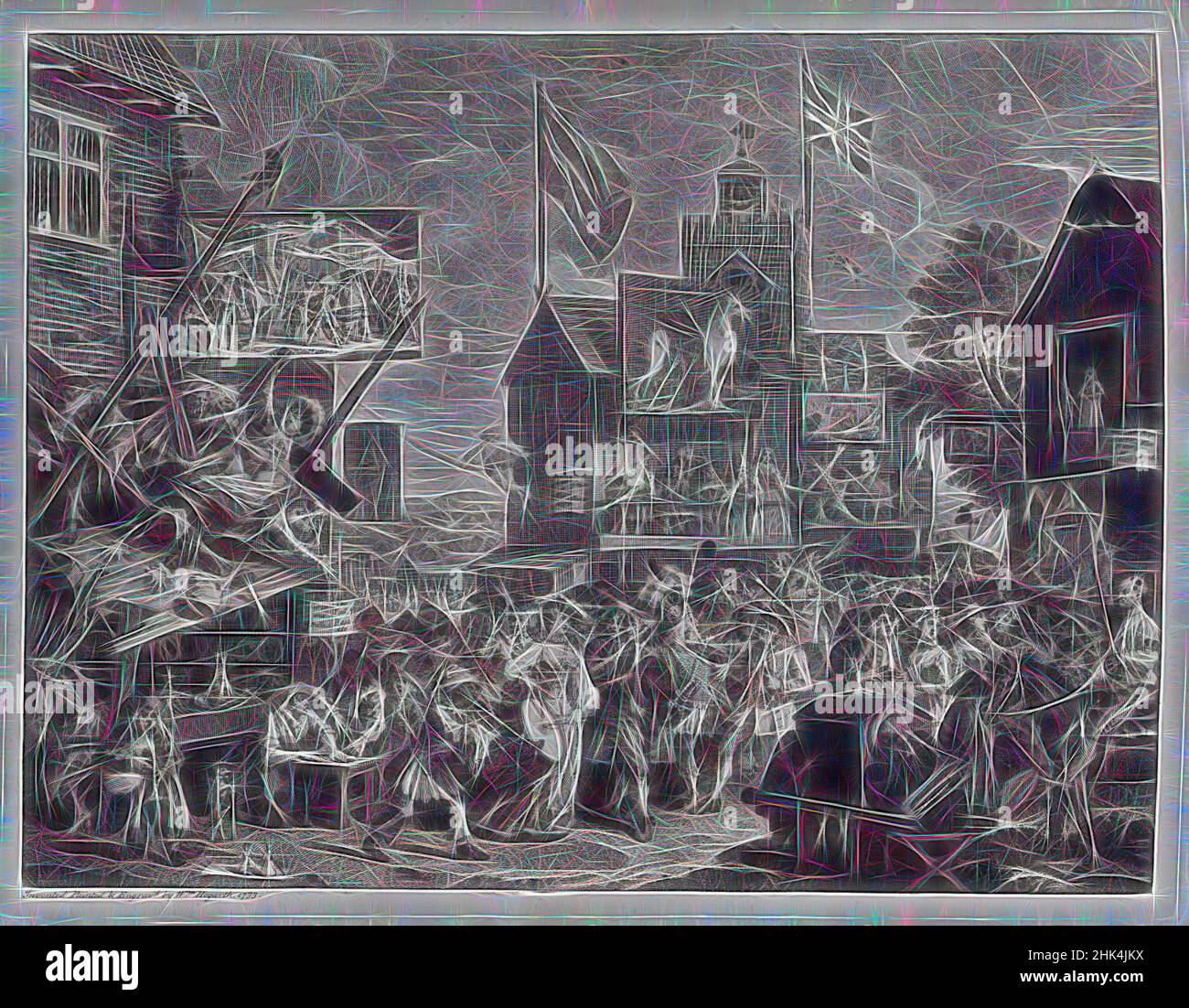 Inspiré de la foire de Southwark, William Hogarth, britannique, 1697-1764, gravure, 1733, repensé par Artotop. L'art classique réinventé avec une touche moderne. Conception de lumière chaleureuse et gaie, de luminosité et de rayonnement de lumière. La photographie s'inspire du surréalisme et du futurisme, embrassant l'énergie dynamique de la technologie moderne, du mouvement, de la vitesse et révolutionne la culture Banque D'Images