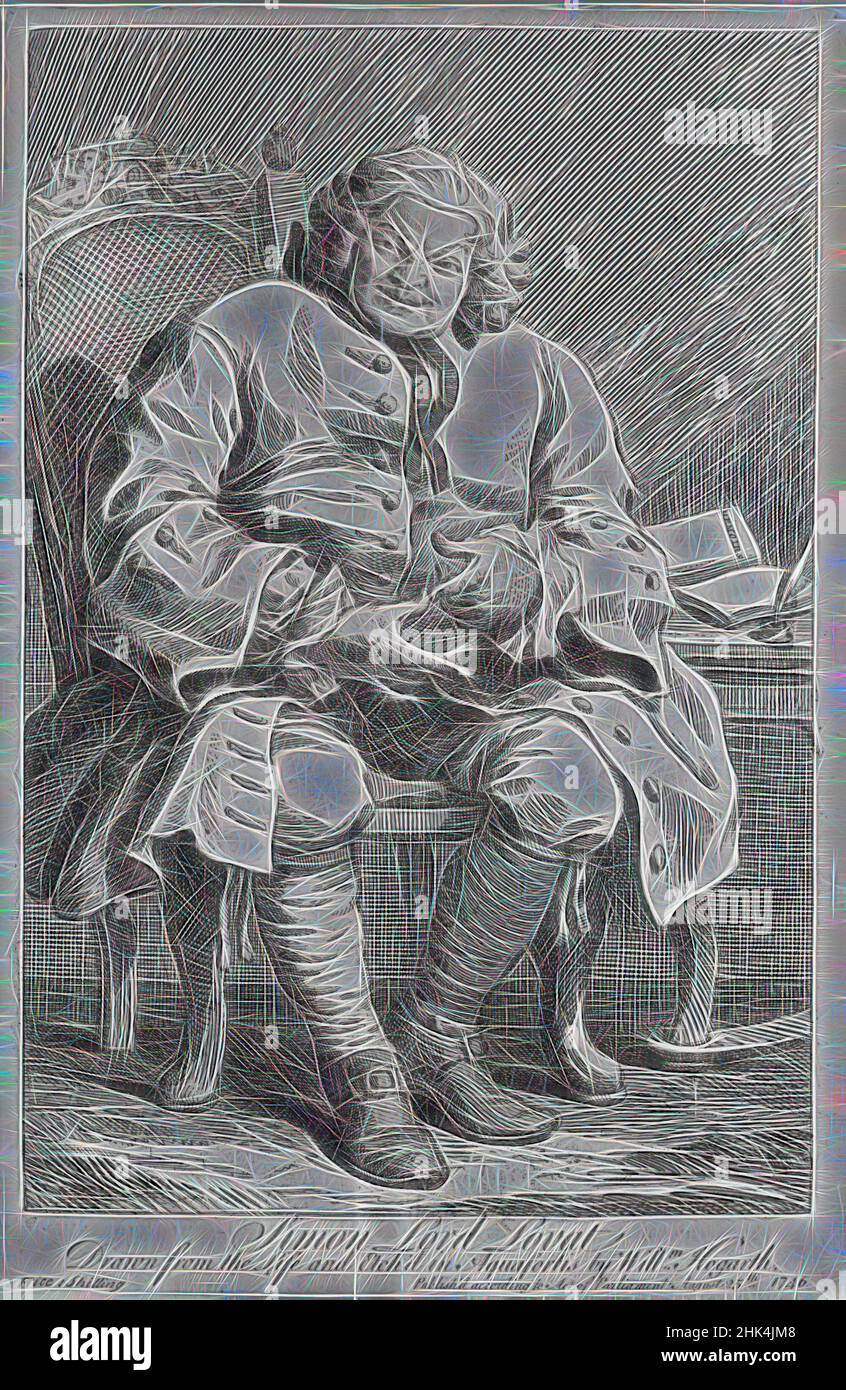 Inspiré par Simon Lord Lovat, William Hogarth, britannique, 1697-1764, gravure en ligne sur papier cousu, 1746, 14 3/16 x 9 1/4 po, 36,1 x 23,5 cm, réimaginé par Artotop. L'art classique réinventé avec une touche moderne. Conception de lumière chaleureuse et gaie, de luminosité et de rayonnement de lumière. La photographie s'inspire du surréalisme et du futurisme, embrassant l'énergie dynamique de la technologie moderne, du mouvement, de la vitesse et révolutionne la culture Banque D'Images