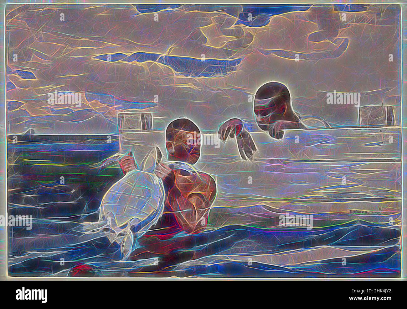 Inspiré par The Turtle Pound, Winslow Homer, cuisine américaine, 1836-1910, aquarelle sur crayon, 1898, 14 15/16 x 21 3/8 po, 38,0 x 54,2 cm, Afro-Américains, Afro-américains, animaux, hommes noirs, capture, capture, nuages, pêche, nourriture, saisie, homer, chasse, chasse, style de vie, Figures mâles, océan, mer, réimaginé par Artotop. L'art classique réinventé avec une touche moderne. Conception de lumière chaleureuse et gaie, de luminosité et de rayonnement de lumière. La photographie s'inspire du surréalisme et du futurisme, embrassant l'énergie dynamique de la technologie moderne, du mouvement, de la vitesse et révolutionne la culture Banque D'Images