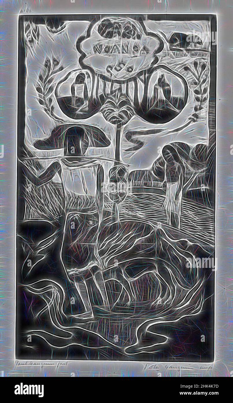 Inspiré par Noa Noa, parfum, Noa Noa, Paul Gauguin, français, 1848-1903, coupe de bois sur du papier de Chine, sculpté à l'hiver 1893-1894; imprimé en 1921, image: 14 x 8 1/16 po., 35,6 x 20,5 cm, repensé par Artotop. L'art classique réinventé avec une touche moderne. Conception de lumière chaleureuse et gaie, de luminosité et de rayonnement de lumière. La photographie s'inspire du surréalisme et du futurisme, embrassant l'énergie dynamique de la technologie moderne, du mouvement, de la vitesse et révolutionne la culture Banque D'Images