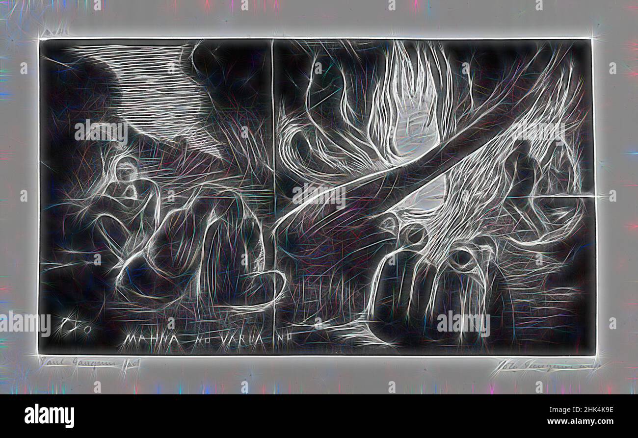 Inspiré par Mahna No Varua Ino, le diable parle, Noa Noa, Paul Gauguin, français, 1848-1903, coupe de bois sur papier de Chine, France, sculptée 1893-1894; imprimée 1921, feuille: 10 1/2 x 16 1/4 po, 26,7 x 41,3 cm, revisitée par Artotop. L'art classique réinventé avec une touche moderne. Conception de lumière chaleureuse et gaie, de luminosité et de rayonnement de lumière. La photographie s'inspire du surréalisme et du futurisme, embrassant l'énergie dynamique de la technologie moderne, du mouvement, de la vitesse et révolutionne la culture Banque D'Images