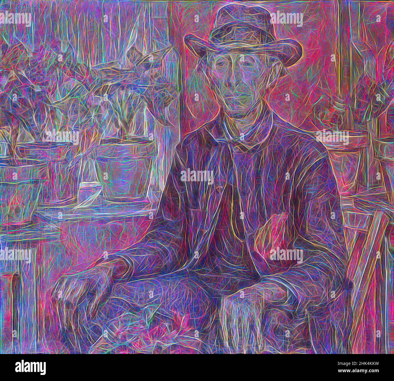 Inspiré par The Old Gardener, Robert Reid, cuisine américaine, 1862-1929, huile sur toile, 1921, 36 1/8 x 40 3/16 po, 91,8 x 102 cm, 1921, américain, à la traîne, pots de fleurs, Fleurs, jardinier, chapeau, intérieur, en vrac, Huile, huile sur toile, peinture, plantes, portrait, Reid, homme assis, homme de la classe ouvrière, réimaginé par Artotop. L'art classique réinventé avec une touche moderne. Conception de lumière chaleureuse et gaie, de luminosité et de rayonnement de lumière. La photographie s'inspire du surréalisme et du futurisme, embrassant l'énergie dynamique de la technologie moderne, du mouvement, de la vitesse et révolutionne la culture Banque D'Images