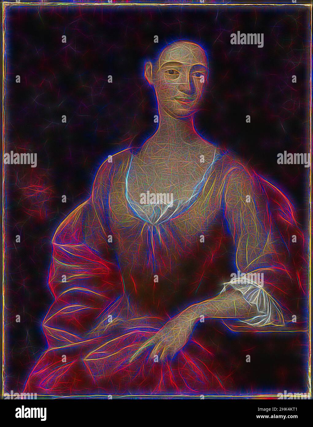 Inspiré par Portrait d'une femme, peut-être Mme James [Hester Stanton Plaisté] Gooch, John Smithbert, américain, 1688-1751, huile sur toile, 1730, 35 9/16 x 27 11/16 po, 90,3 x 70,4 cm, colonial, anglais, peinture, personne, Portrait, assis, femme, réimaginé par Artotop. L'art classique réinventé avec une touche moderne. Conception de lumière chaleureuse et gaie, de luminosité et de rayonnement de lumière. La photographie s'inspire du surréalisme et du futurisme, embrassant l'énergie dynamique de la technologie moderne, du mouvement, de la vitesse et révolutionne la culture Banque D'Images