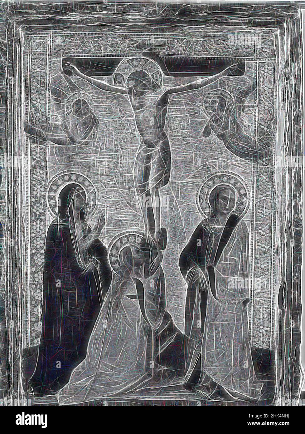 Inspiré par Crucifixion, Follower d'Agnolo Gaddi, Italien, École de Florence, actif 1369-1396, Tempera et l'or sur panneau de peuplier, Italie, ca. 1400, 12 3/4 x 8 1/2 po, 32,4 x 21,6 cm, repensé par Artotop. L'art classique réinventé avec une touche moderne. Conception de lumière chaleureuse et gaie, de luminosité et de rayonnement de lumière. La photographie s'inspire du surréalisme et du futurisme, embrassant l'énergie dynamique de la technologie moderne, du mouvement, de la vitesse et révolutionne la culture Banque D'Images