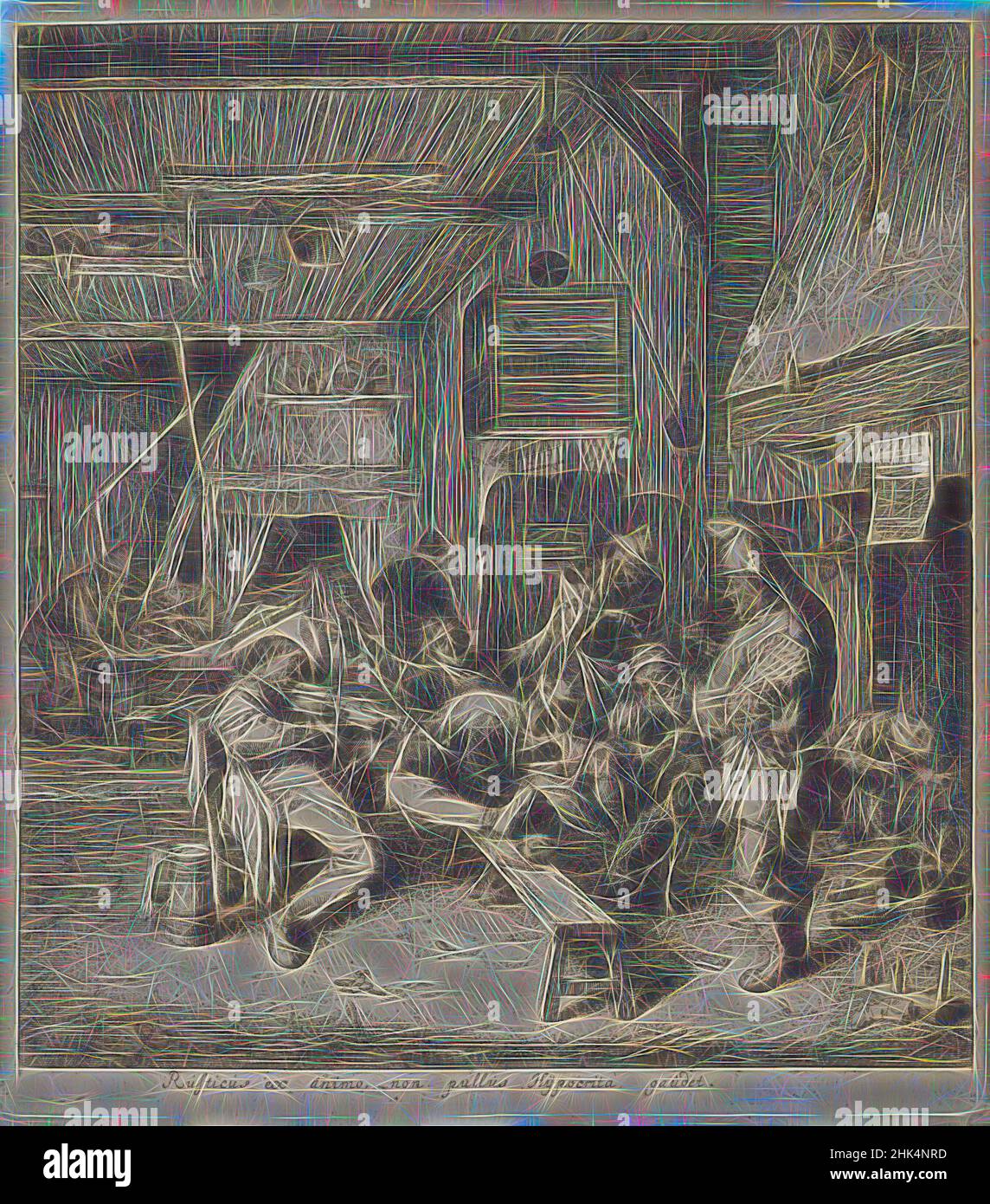 Inspiré par le violoniste assis, Cornelis Dusart, néerlandais, 1660-1704, Etching sur papier cousu, 18th Century, assiette: 11 5/16 x 10 po, 28,7 x 25,4 cm, réimaginé par Artotop. L'art classique réinventé avec une touche moderne. Conception de lumière chaleureuse et gaie, de luminosité et de rayonnement de lumière. La photographie s'inspire du surréalisme et du futurisme, embrassant l'énergie dynamique de la technologie moderne, du mouvement, de la vitesse et révolutionne la culture Banque D'Images