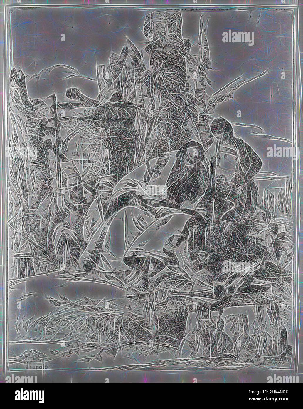 Inspiré par Magicien assis et l'observation des crânes, de la série: 'Scherzi di Fantasia', Giovanni Battista Tiepolo, Italien, Venetian, 1696-1770, Etching sur papier blanc, 8 7/8 x 7 po, 22,5 x 17,8 cm, apprenti, os, macabre, necromancer, Necromancy, sorts, sorcier, réimaginé par Artotop. L'art classique réinventé avec une touche moderne. Conception de lumière chaleureuse et gaie, de luminosité et de rayonnement de lumière. La photographie s'inspire du surréalisme et du futurisme, embrassant l'énergie dynamique de la technologie moderne, du mouvement, de la vitesse et révolutionne la culture Banque D'Images