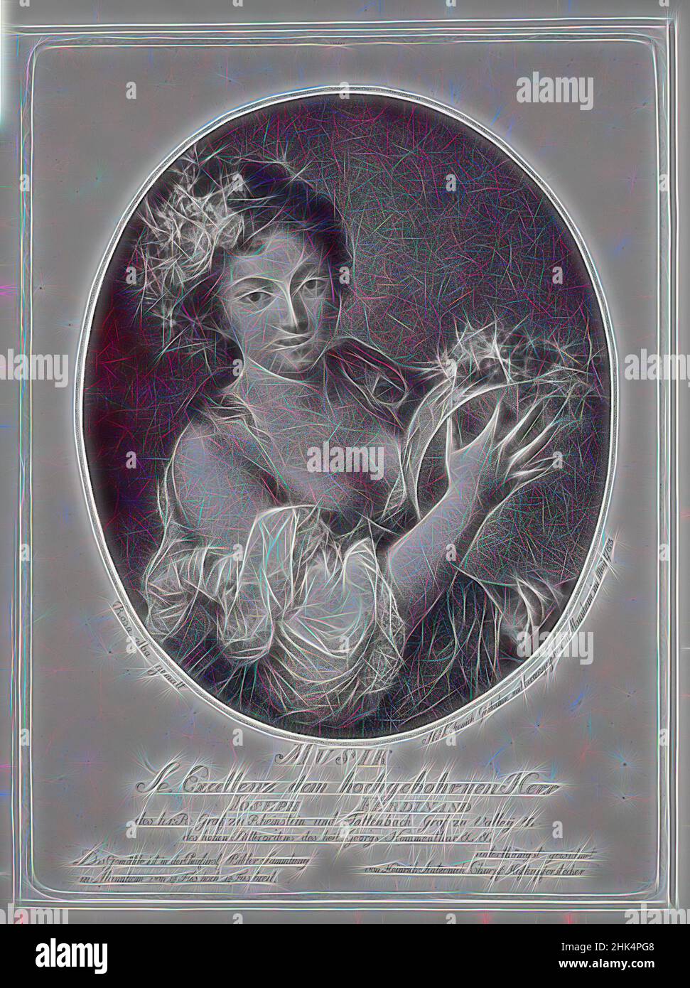 Inspiré par Musik, Heinrich Sintzenich, allemand, 1752-1812, gravure en pointillés sur papier cousu, 1783, composition ovale : 8 3/4 x 7 3/16 po, 22,3 x 18,3 cm, réimaginé par Artotop. L'art classique réinventé avec une touche moderne. Conception de lumière chaleureuse et gaie, de luminosité et de rayonnement de lumière. La photographie s'inspire du surréalisme et du futurisme, embrassant l'énergie dynamique de la technologie moderne, du mouvement, de la vitesse et révolutionne la culture Banque D'Images