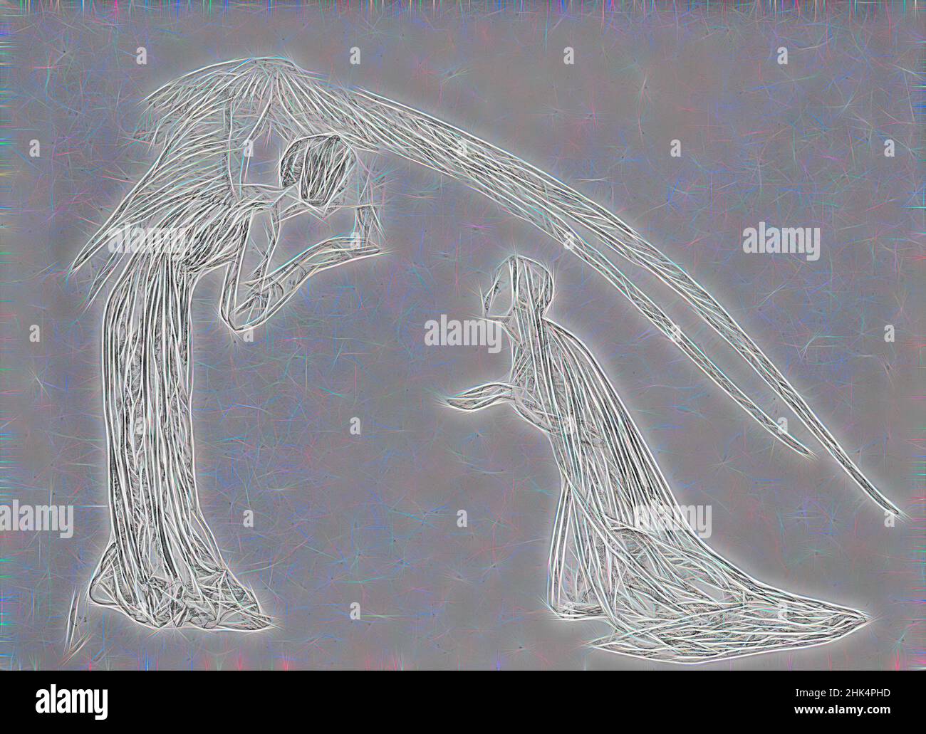 Inspiré par l'Annonciation, Carlos Schwabe, Suisse, né en Allemagne, 1877-1926, Lithographie sur papier de Chine, 1893, 10 3/16 x 14 5/8 po., 25,8 x 37,2 cm, réimaginé par Artotop. L'art classique réinventé avec une touche moderne. Conception de lumière chaleureuse et gaie, de luminosité et de rayonnement de lumière. La photographie s'inspire du surréalisme et du futurisme, embrassant l'énergie dynamique de la technologie moderne, du mouvement, de la vitesse et révolutionne la culture Banque D'Images