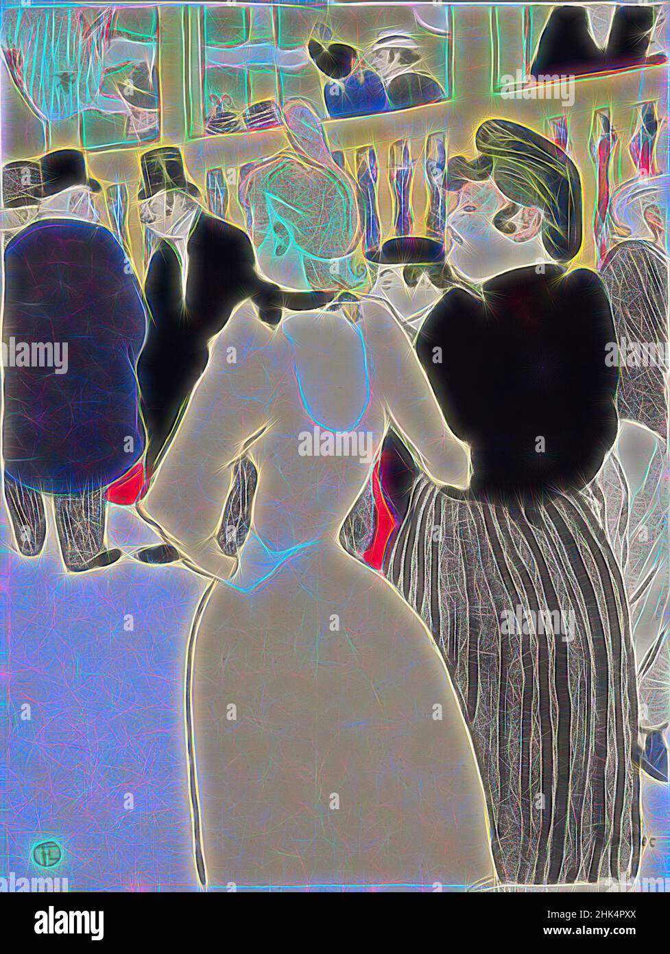 Inspiré par au Moulin Rouge, au Moulin Rouge, Henri de Toulouse-Lautrec, français, 1864-1901, Lithographie sur papier vélin, 1892, feuille: 23 15/16 x 18 5/16 po., 60,8 x 46,5 cm, Belle Epoque, Cabaret, Club, demi-monde, Entertainment, France, Français, la, la Goulue et sa sœur, la Troisieme Rebuplique, revisitée par Artotop. L'art classique réinventé avec une touche moderne. Conception de lumière chaleureuse et gaie, de luminosité et de rayonnement de lumière. La photographie s'inspire du surréalisme et du futurisme, embrassant l'énergie dynamique de la technologie moderne, du mouvement, de la vitesse et révolutionne la culture Banque D'Images