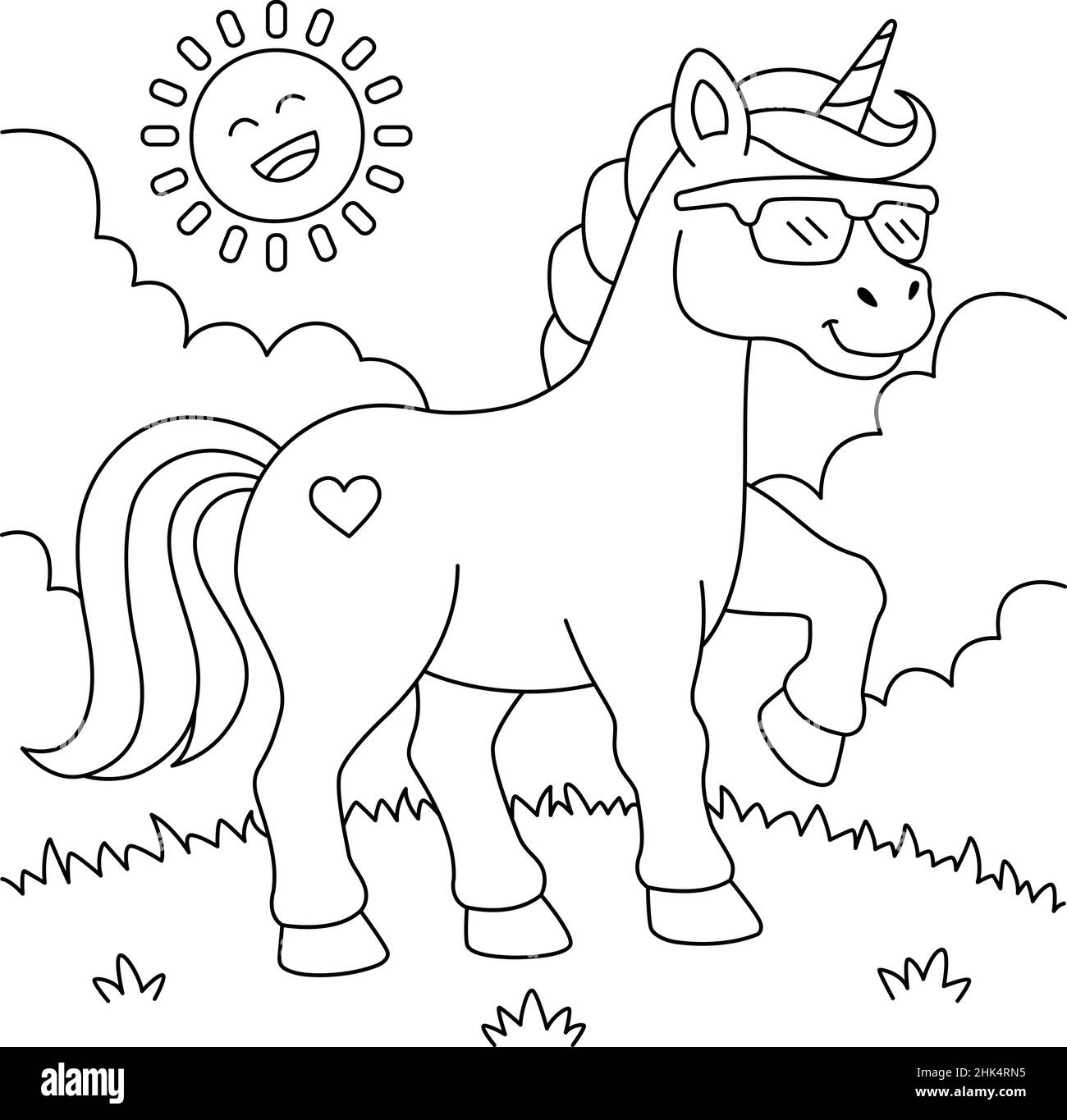 Licorne portant des lunettes de soleil page de coloriage pour enfants Image  Vectorielle Stock - Alamy