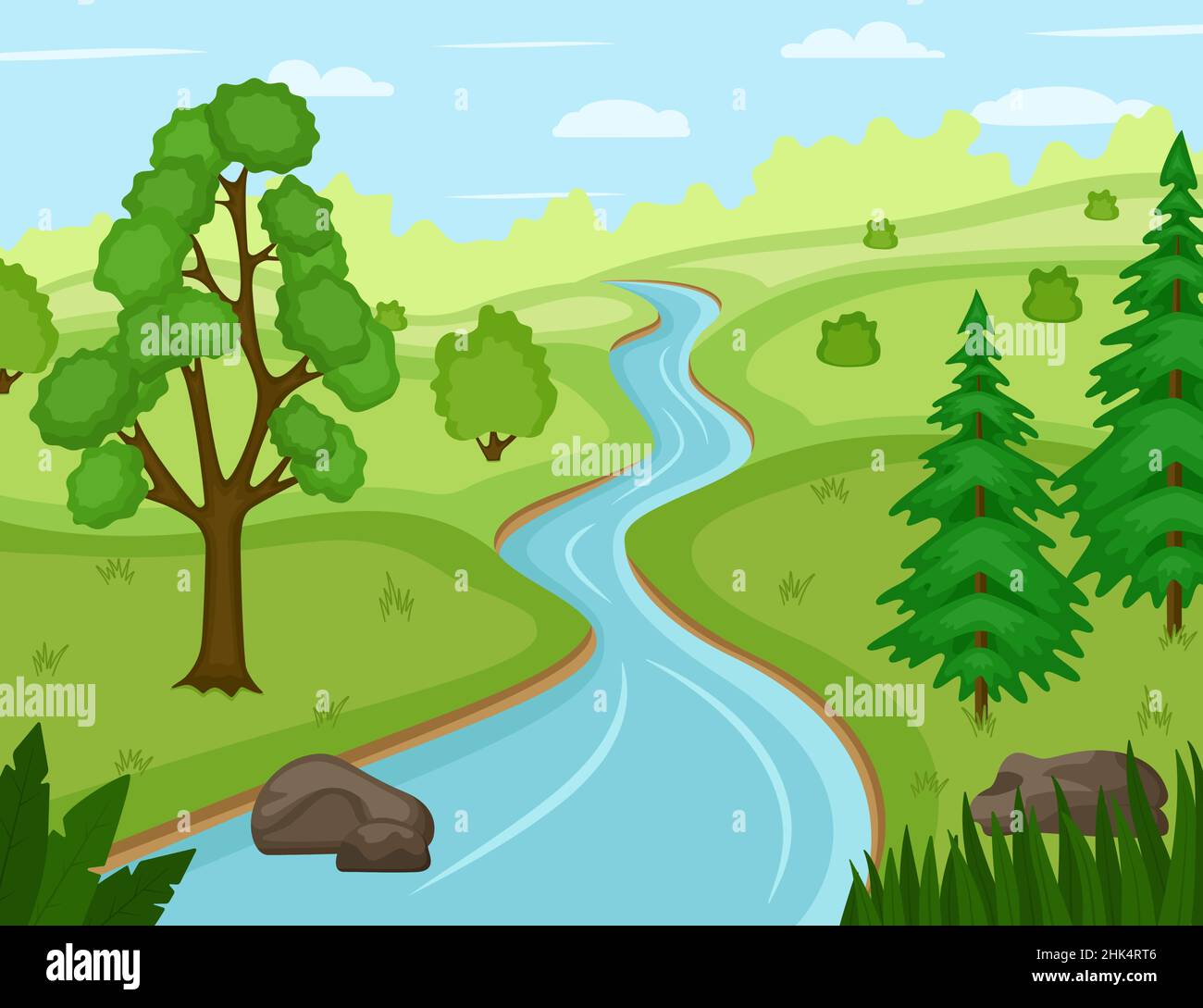Magnifique paysage de nature avec rivière, illustration vectorielle Illustration de Vecteur