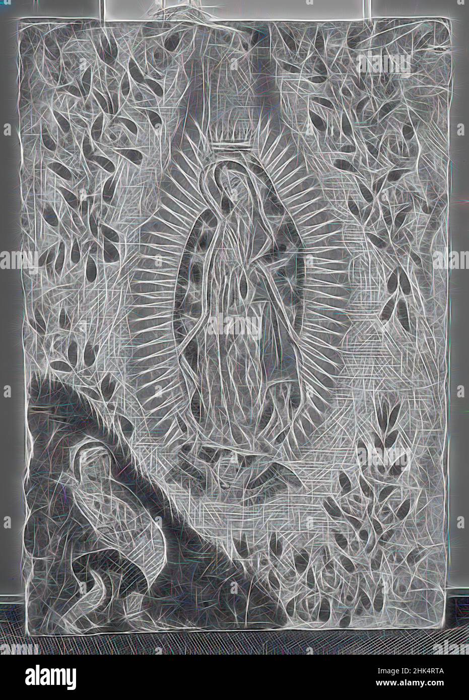 Inspiré par Nuestra Senora de Guadalupe, notre Dame de Guadalupe, Mexique, feuille d'huile et d'or sur toile, Mexique, 19th siècle, 6 7/8 x 4 3/4 po, 17,5 x 12,1 cm, manteau, or, halo, roses, La Vierge Marie, couronne, revisitée par Artotop. L'art classique réinventé avec une touche moderne. Conception de lumière chaleureuse et gaie, de luminosité et de rayonnement de lumière. La photographie s'inspire du surréalisme et du futurisme, embrassant l'énergie dynamique de la technologie moderne, du mouvement, de la vitesse et révolutionne la culture Banque D'Images