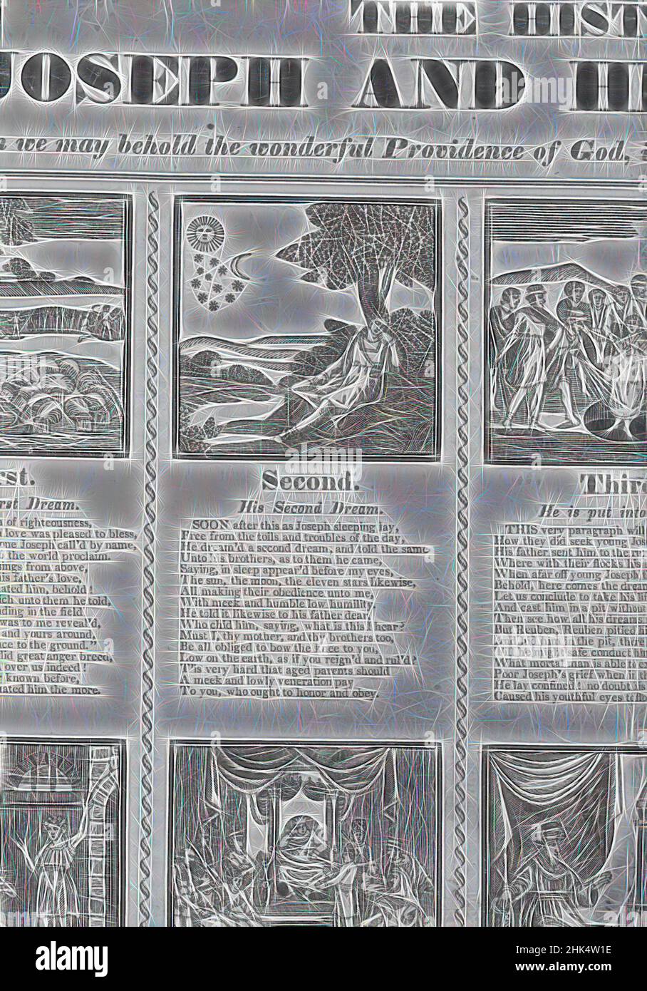 Inspiré par grand-côté: L'histoire de Joseph et de ses frères, américain, Woodcut sur papier journal, ca. 1831, feuille: 19 3/16 x 16 1/16 po., 48,8 x 40,8 cm, revisitée par Artotop. L'art classique réinventé avec une touche moderne. Conception de lumière chaleureuse et gaie, de luminosité et de rayonnement de lumière. La photographie s'inspire du surréalisme et du futurisme, embrassant l'énergie dynamique de la technologie moderne, du mouvement, de la vitesse et révolutionne la culture Banque D'Images