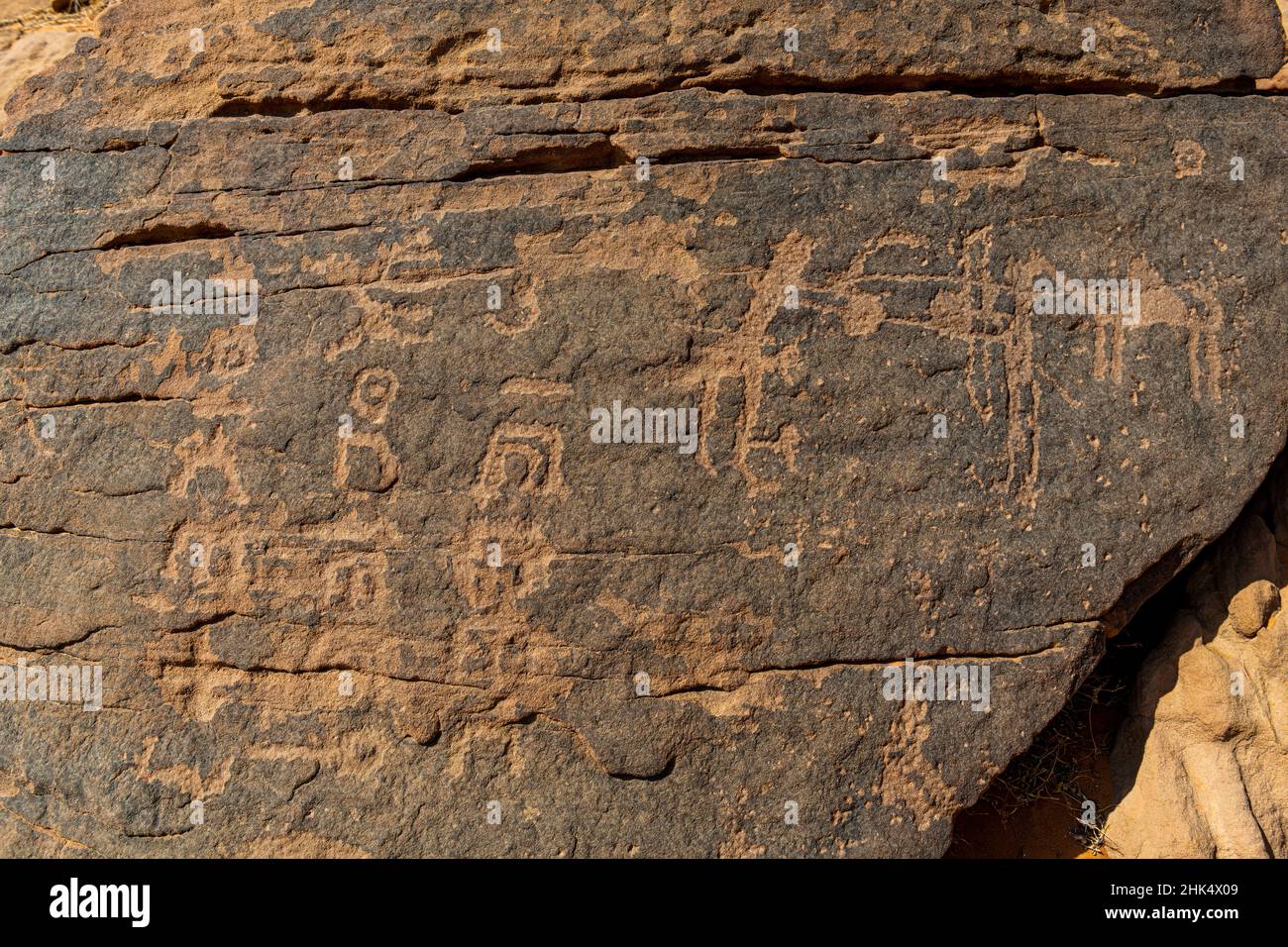 Art rupestre dans la région de Ha'il, site classé au patrimoine mondial de l'UNESCO, Jubbah, Royaume d'Arabie Saoudite, Moyen-Orient Banque D'Images