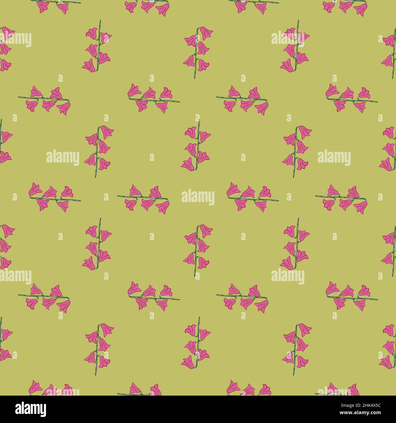 Motif abstrait sans couture de style géométrique avec formes de fleur en cloche.Fond vert pâle.Décoration rose.Imprimé vectoriel plat pour textile, tissu, gif Illustration de Vecteur