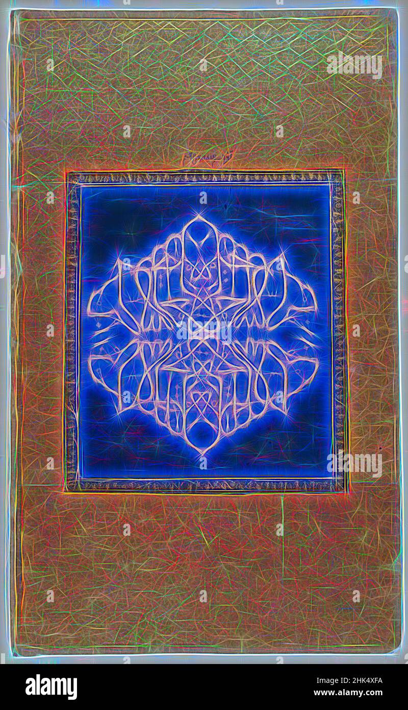 Inspiré par la Bismillah, l'Indien, l'aquarelle opaque et l'or sur papier, Hyderabad, Deccan, Inde, 1875-1900, Feuille : 19 5/8 x 11 13/16 po., 49,8 x 30,0 cm, 19th siècle, arabe, bismillah, bleu, Calligraphie, calligraphie, Deccan, or, Hyderabad, Inde, écriture miroir, papier, Coran, script, Symbol, repensé par Artotop. L'art classique réinventé avec une touche moderne. Conception de lumière chaleureuse et gaie, de luminosité et de rayonnement de lumière. La photographie s'inspire du surréalisme et du futurisme, embrassant l'énergie dynamique de la technologie moderne, du mouvement, de la vitesse et révolutionne la culture Banque D'Images