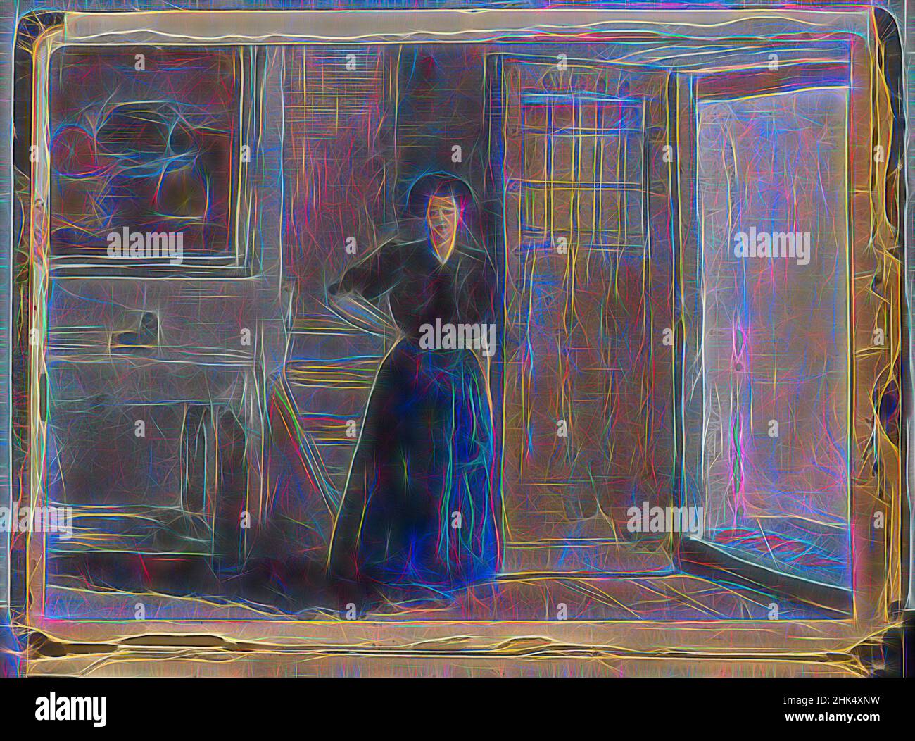 Inspiré par Spanish Sketch monté dans Scrap Book, Edward Penfield, américain, 1866-1925, aquarelle et graphite sur papier monté dans le livre de rebut, ca. 1911, feuille: 7 15/16 x 11 po., 20,2 x 27,9 cm, porte, intérieur, femme, réimaginé par Artotop. L'art classique réinventé avec une touche moderne. Conception de lumière chaleureuse et gaie, de luminosité et de rayonnement de lumière. La photographie s'inspire du surréalisme et du futurisme, embrassant l'énergie dynamique de la technologie moderne, du mouvement, de la vitesse et révolutionne la culture Banque D'Images