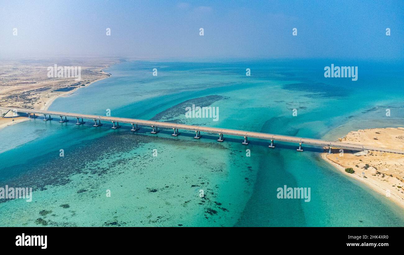 Antenne du pont reliant les îles Farasan, Royaume d'Arabie saoudite, Moyen-Orient Banque D'Images