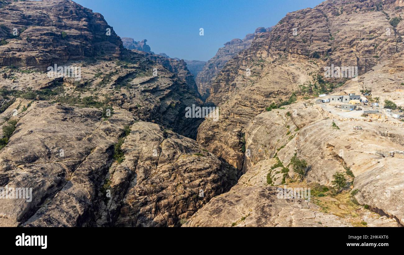 Antenne du canyon de Wadi Lajab, montagnes ASiR, Royaume d'Arabie saoudite, Moyen-Orient Banque D'Images