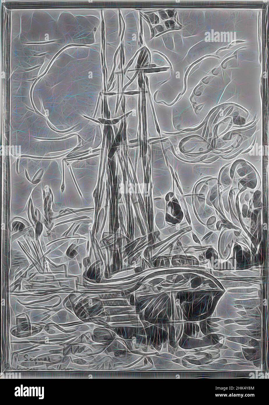 Inspiré par le bateau de pêche amarré, Paul Signac, français, 1863-1935, aquarelle, 12 x 8 1/2 pouces, repensé par Artotop. L'art classique réinventé avec une touche moderne. Conception de lumière chaleureuse et gaie, de luminosité et de rayonnement de lumière. La photographie s'inspire du surréalisme et du futurisme, embrassant l'énergie dynamique de la technologie moderne, du mouvement, de la vitesse et révolutionne la culture Banque D'Images