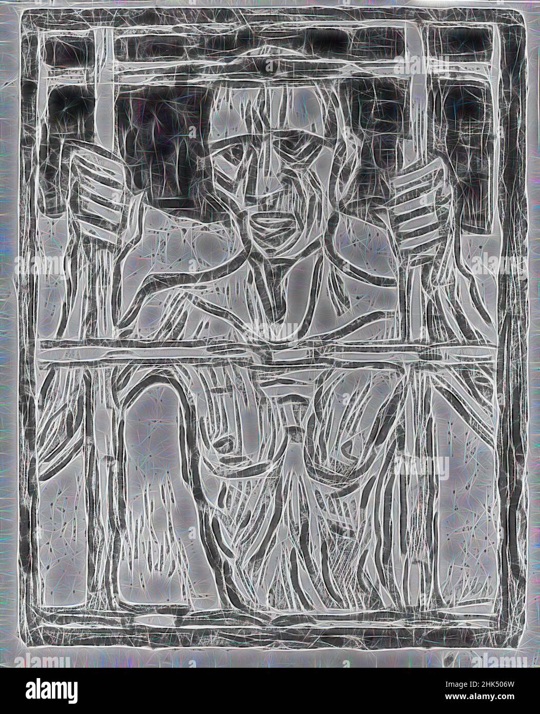 Inspiré par le prisonnier, Der Gefangene, Christian Rohlfs, allemand, 1849-1939, Couleur bois coupé en bleu et peint par l'artiste, sur papier vélin gris, Europe, 1918, image: 25 x 19 1/2 po., 63,5 x 49,5 cm, allemand, prison, moderne, imprimé, Prisonnier, coupe de bois, réimaginé par Artotop. L'art classique réinventé avec une touche moderne. Conception de lumière chaleureuse et gaie, de luminosité et de rayonnement de lumière. La photographie s'inspire du surréalisme et du futurisme, embrassant l'énergie dynamique de la technologie moderne, du mouvement, de la vitesse et révolutionne la culture Banque D'Images