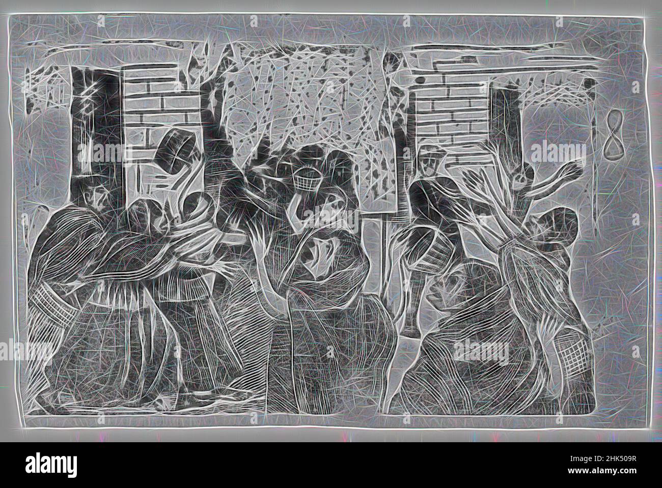 Inspiré par Untitled, les femmes dans le soulèvement, Jose Guadalupe Posada, Mexicain, 1852-1913, Gravure de relief sur type métal, 3 1/2 x 5 1/4 po., 8,9 x 13,3 cm, revisitée par Artotop. L'art classique réinventé avec une touche moderne. Conception de lumière chaleureuse et gaie, de luminosité et de rayonnement de lumière. La photographie s'inspire du surréalisme et du futurisme, embrassant l'énergie dynamique de la technologie moderne, du mouvement, de la vitesse et révolutionne la culture Banque D'Images