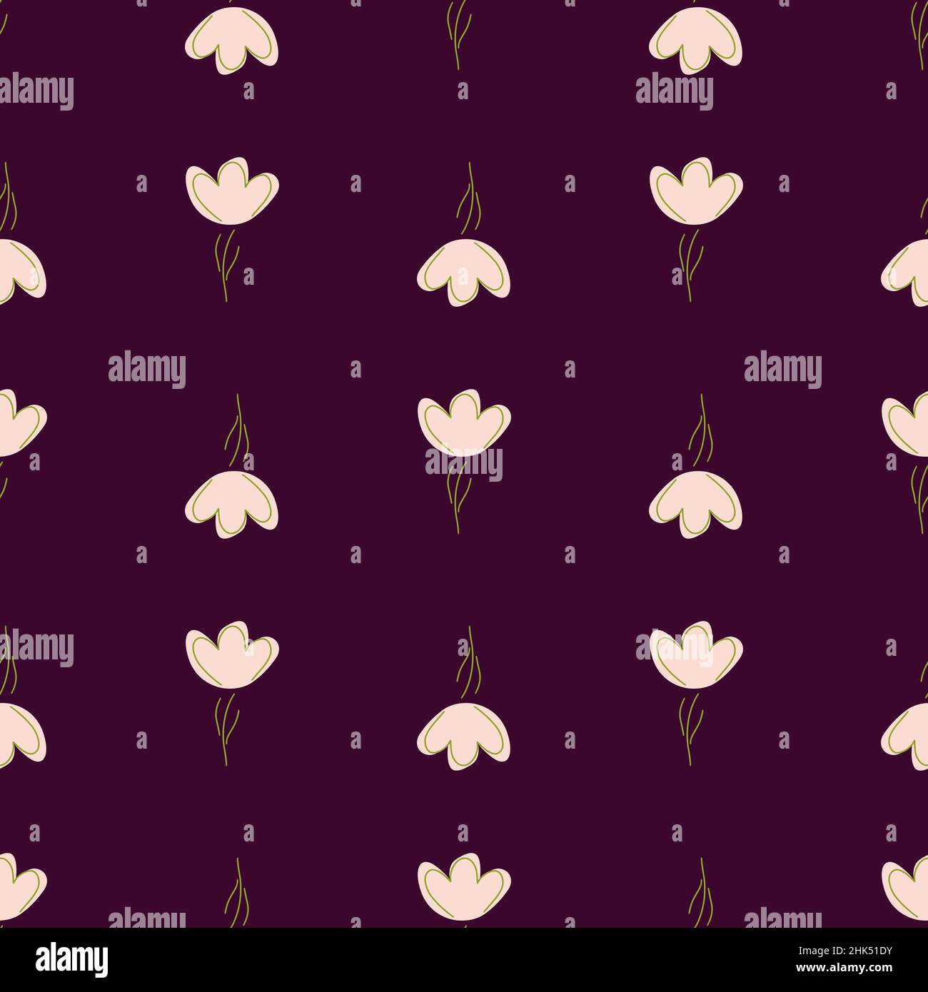 Style minimaliste simple motif sans couture avec fleurs en forme d'éléments.Arrière-plan violet.Illustration vectorielle pour tirages textiles de saison, fa Illustration de Vecteur