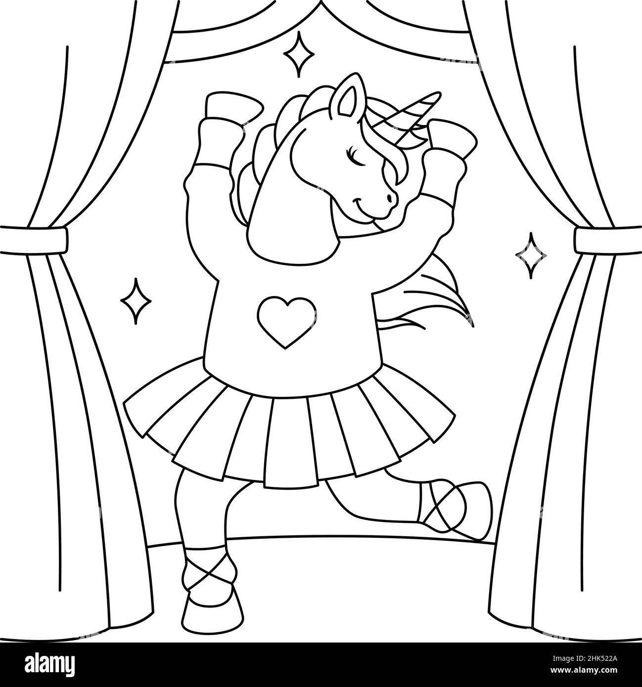 UNICORN Ballerina Dancing page de coloriage pour enfants Illustration de Vecteur