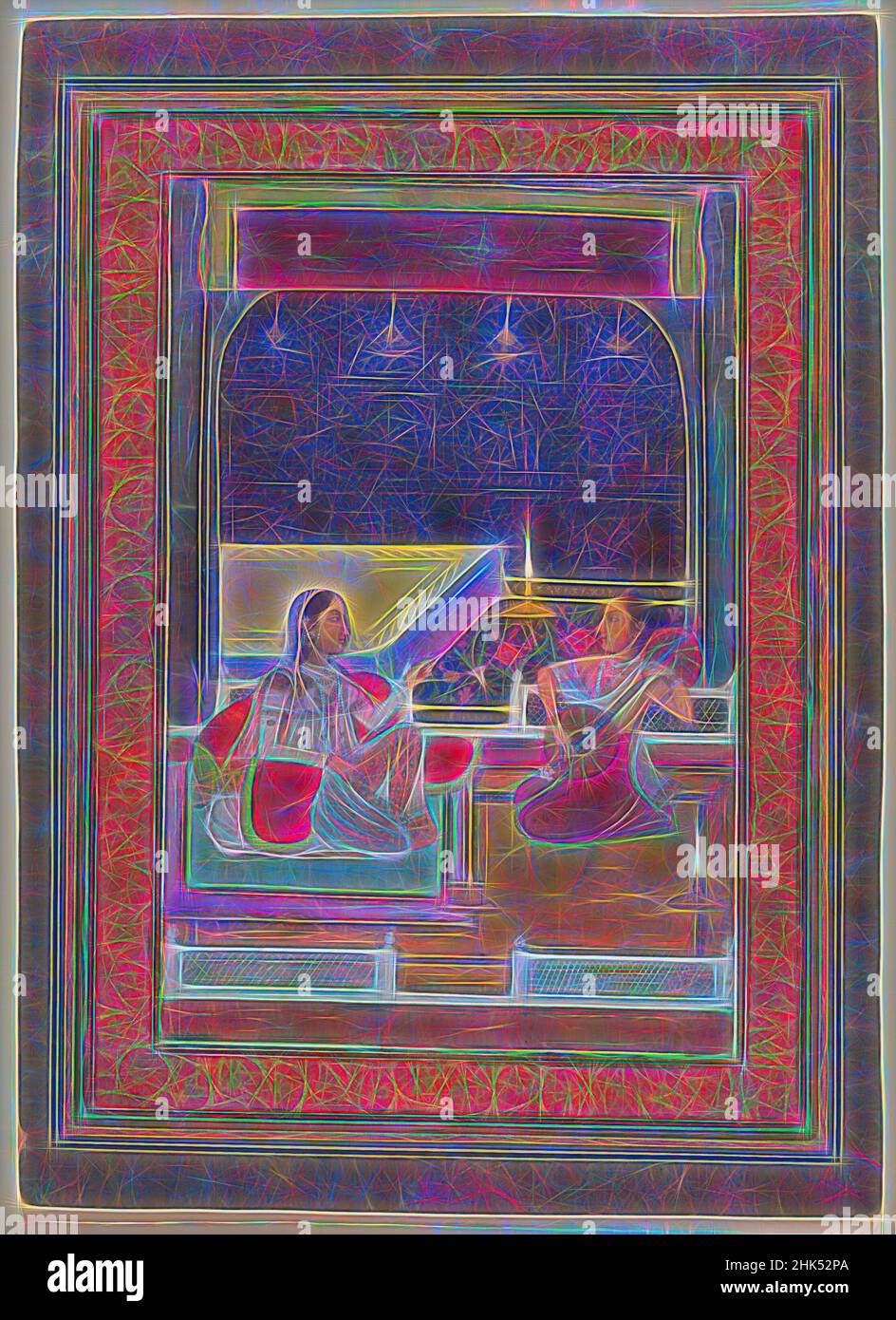 Inspiré par une soirée musique, indienne, aquarelle opaque et or sur papier, Inde, fin 18th siècle, Mughal, feuille: 12 3/8 x 8 7/8 po, 31,4 x 22,5 cm, 18th siècle, arts, asiatique, compagnie, coussins, divertissement, soirée, folio, éclairage, Indien, instruments, agenouillement, Dame, loisir, Repensé par Artotop. L'art classique réinventé avec une touche moderne. Conception de lumière chaleureuse et gaie, de luminosité et de rayonnement de lumière. La photographie s'inspire du surréalisme et du futurisme, embrassant l'énergie dynamique de la technologie moderne, du mouvement, de la vitesse et révolutionne la culture Banque D'Images