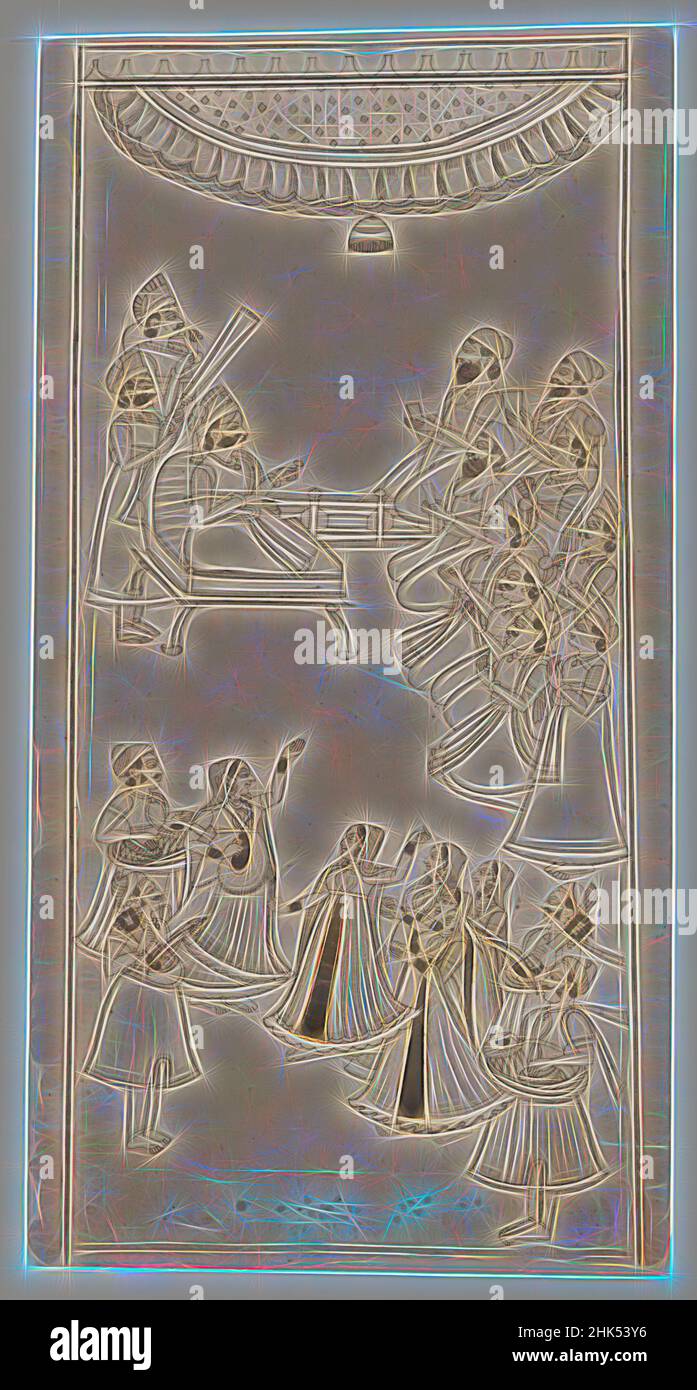 Inspiré par Raja Enthroned avec des courtisans, musiciens, et Nautch Girls in Atteny, Indien, encre avec lavage gris sur papier, ca. 1750, feuille: 17 1/4 x 8 7/8 po., 43,8 x 22,5 cm, figures, personnes, réimaginé par Artotop. L'art classique réinventé avec une touche moderne. Conception de lumière chaleureuse et gaie, de luminosité et de rayonnement de lumière. La photographie s'inspire du surréalisme et du futurisme, embrassant l'énergie dynamique de la technologie moderne, du mouvement, de la vitesse et révolutionne la culture Banque D'Images