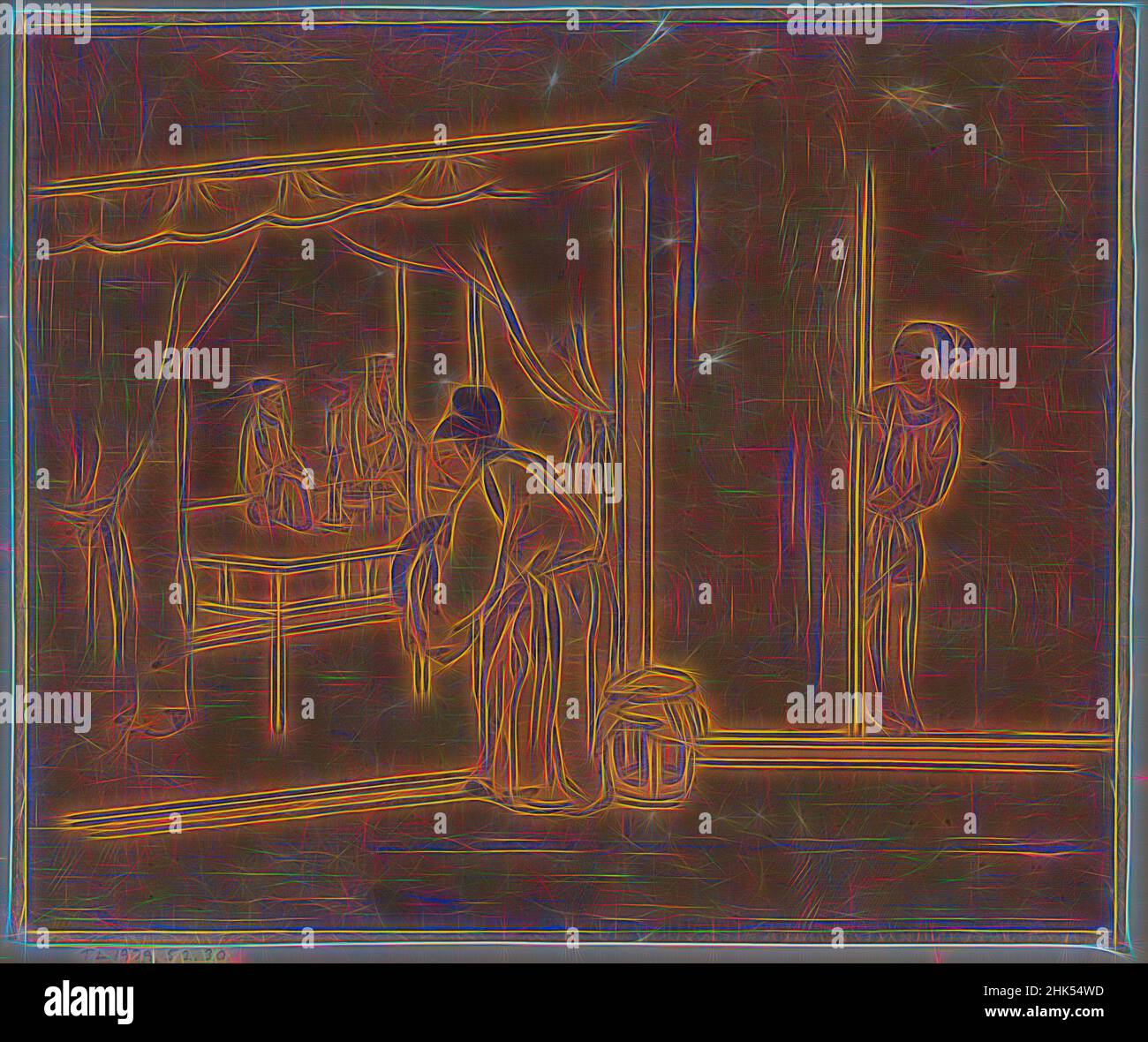 Inspiré par l'adoration de l'homme au sanctuaire ancestral, encre sur soie, Japon, 18th siècle, période Edo, Image: 10 5/8 x 12 3/4 po., 27 x 32,4 cm, repensé par Artotop. L'art classique réinventé avec une touche moderne. Conception de lumière chaleureuse et gaie, de luminosité et de rayonnement de lumière. La photographie s'inspire du surréalisme et du futurisme, embrassant l'énergie dynamique de la technologie moderne, du mouvement, de la vitesse et révolutionne la culture Banque D'Images