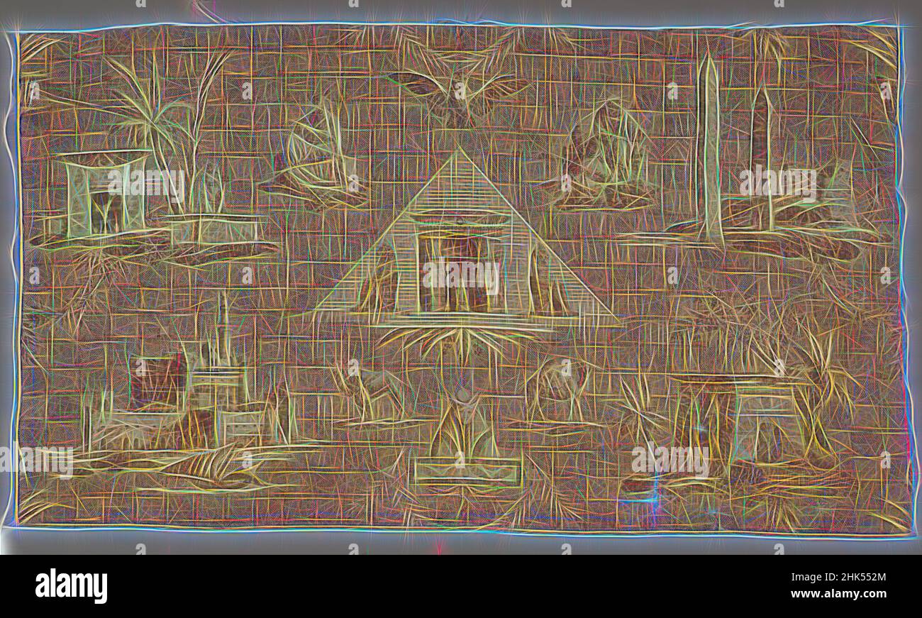 Inspiré par les monuments d'Egypte, toile de coton imprimée, env. 1808, 38 x 21 3/4 po, 96,5 x 55,2 cm, repensé par Artotop. L'art classique réinventé avec une touche moderne. Conception de lumière chaleureuse et gaie, de luminosité et de rayonnement de lumière. La photographie s'inspire du surréalisme et du futurisme, embrassant l'énergie dynamique de la technologie moderne, du mouvement, de la vitesse et révolutionne la culture Banque D'Images