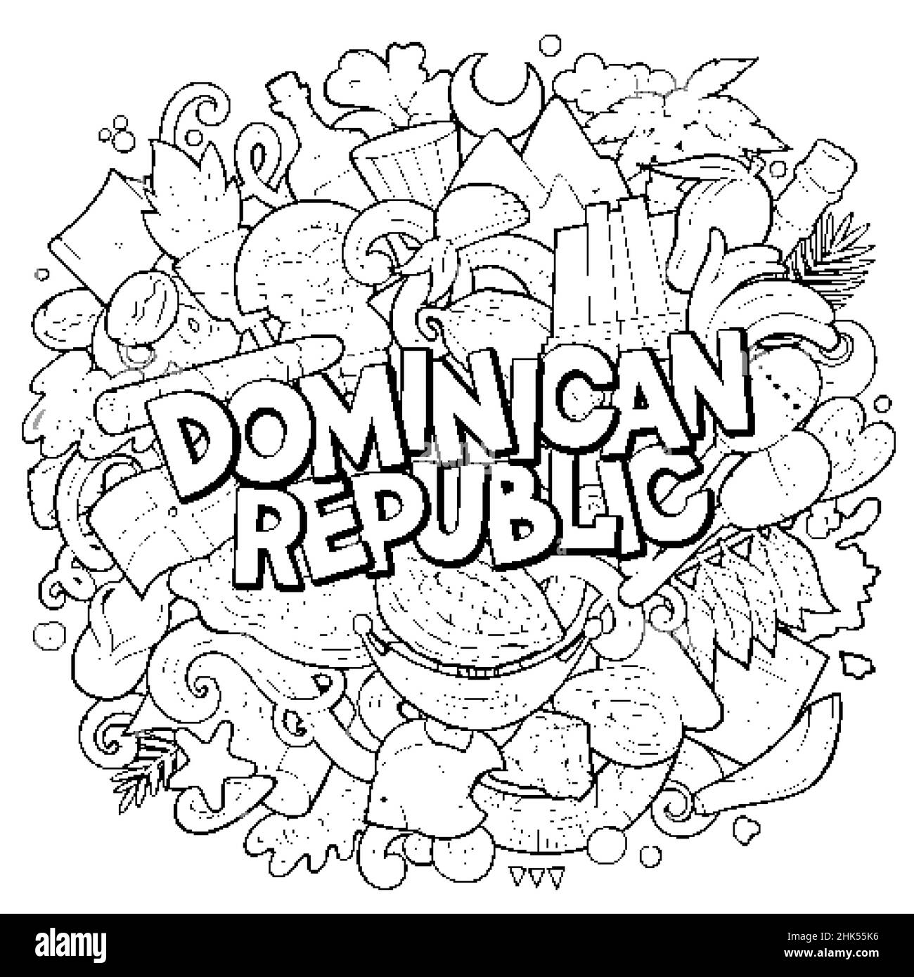 République dominicaine dessin main dessin dessin dessin dessin animé Doodle illustration.Design dominicain amusant.Arrière-plan vectoriel créatif.Texte manuscrit en Amérique du Nord Illustration de Vecteur