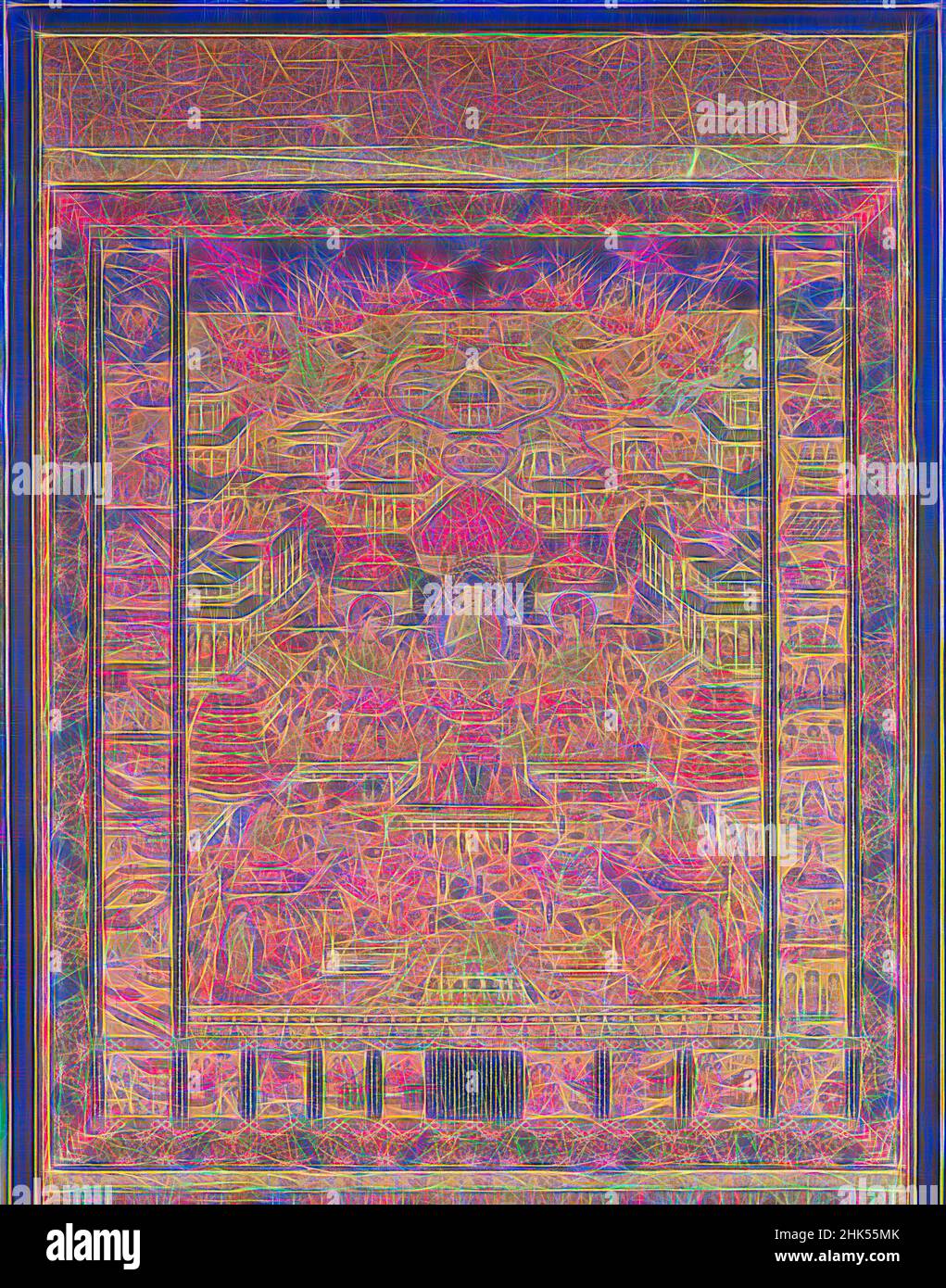 Inspiré par Taima Mandara, Mandala, Mystic Diagram, basé sur celui du Temple de Taima, suspension de rouleau, encre, couleur et or sur la soie, Japon, 16th siècle, période de Muromachi, 55 1/8 x 40 5/8 po., 140 x 103,2 cm, réimaginé par Artotop. L'art classique réinventé avec une touche moderne. Conception de lumière chaleureuse et gaie, de luminosité et de rayonnement de lumière. La photographie s'inspire du surréalisme et du futurisme, embrassant l'énergie dynamique de la technologie moderne, du mouvement, de la vitesse et révolutionne la culture Banque D'Images