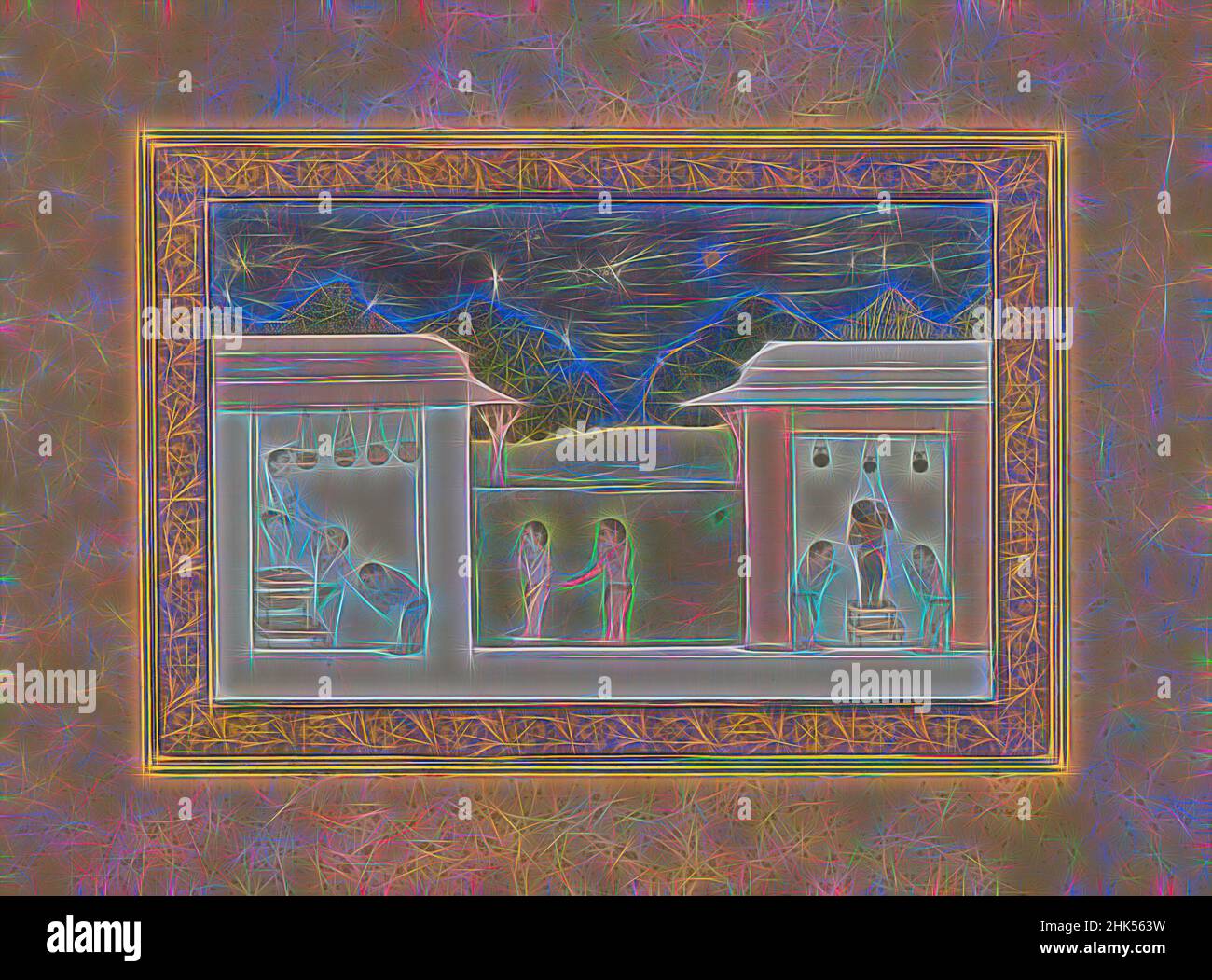 Inspiré par Krishna Svoling Curds, Opaque aquarelles et or sur papier, vers 1775, 5 1/4 x 8 3/8 po., 13,4 x 21,2 cm, Krishna, papier, réimaginé par Artotop. L'art classique réinventé avec une touche moderne. Conception de lumière chaleureuse et gaie, de luminosité et de rayonnement de lumière. La photographie s'inspire du surréalisme et du futurisme, embrassant l'énergie dynamique de la technologie moderne, du mouvement, de la vitesse et révolutionne la culture Banque D'Images