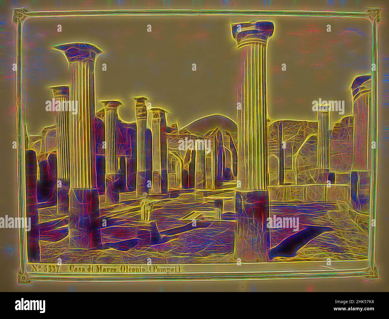 Inspiré par Untitled, Georgio Sommer, photographie argentée d'albumine, s.d., 4 1/4 x 5 1/4 po., 10,8 x 13,3cm, colonnes, cour, réimaginé par Artotop. L'art classique réinventé avec une touche moderne. Conception de lumière chaleureuse et gaie, de luminosité et de rayonnement de lumière. La photographie s'inspire du surréalisme et du futurisme, embrassant l'énergie dynamique de la technologie moderne, du mouvement, de la vitesse et révolutionne la culture Banque D'Images