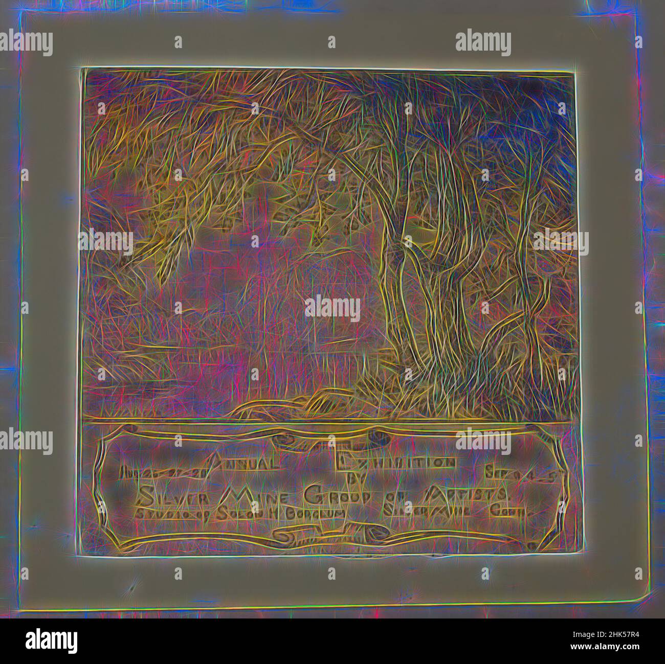 Inspiré par l'exposition annuelle de Silver Mine Group of Artists, Addison T. Millar, cuisine américaine, 1860-1913, Etching sur papier crème, s.d., image: 5 1/8 x 5 1/4 po, 13 x 13,3 cm, réimaginé par Artotop. L'art classique réinventé avec une touche moderne. Conception de lumière chaleureuse et gaie, de luminosité et de rayonnement de lumière. La photographie s'inspire du surréalisme et du futurisme, embrassant l'énergie dynamique de la technologie moderne, du mouvement, de la vitesse et révolutionne la culture Banque D'Images