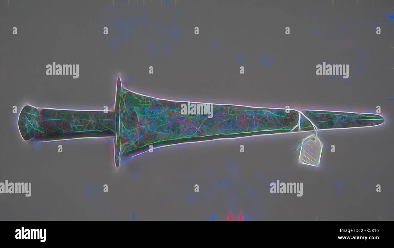 Inspiré par Dagger avec des images figurales sur Handle, Dian, Bronze, Yunnan, Chine, 481-221 B.C. E., période des États de guerre, 1 x 5 3/16in., 2,5 x 13,1cm, réimaginé par Artotop. L'art classique réinventé avec une touche moderne. Conception de lumière chaleureuse et gaie, de luminosité et de rayonnement de lumière. La photographie s'inspire du surréalisme et du futurisme, embrassant l'énergie dynamique de la technologie moderne, du mouvement, de la vitesse et révolutionne la culture Banque D'Images