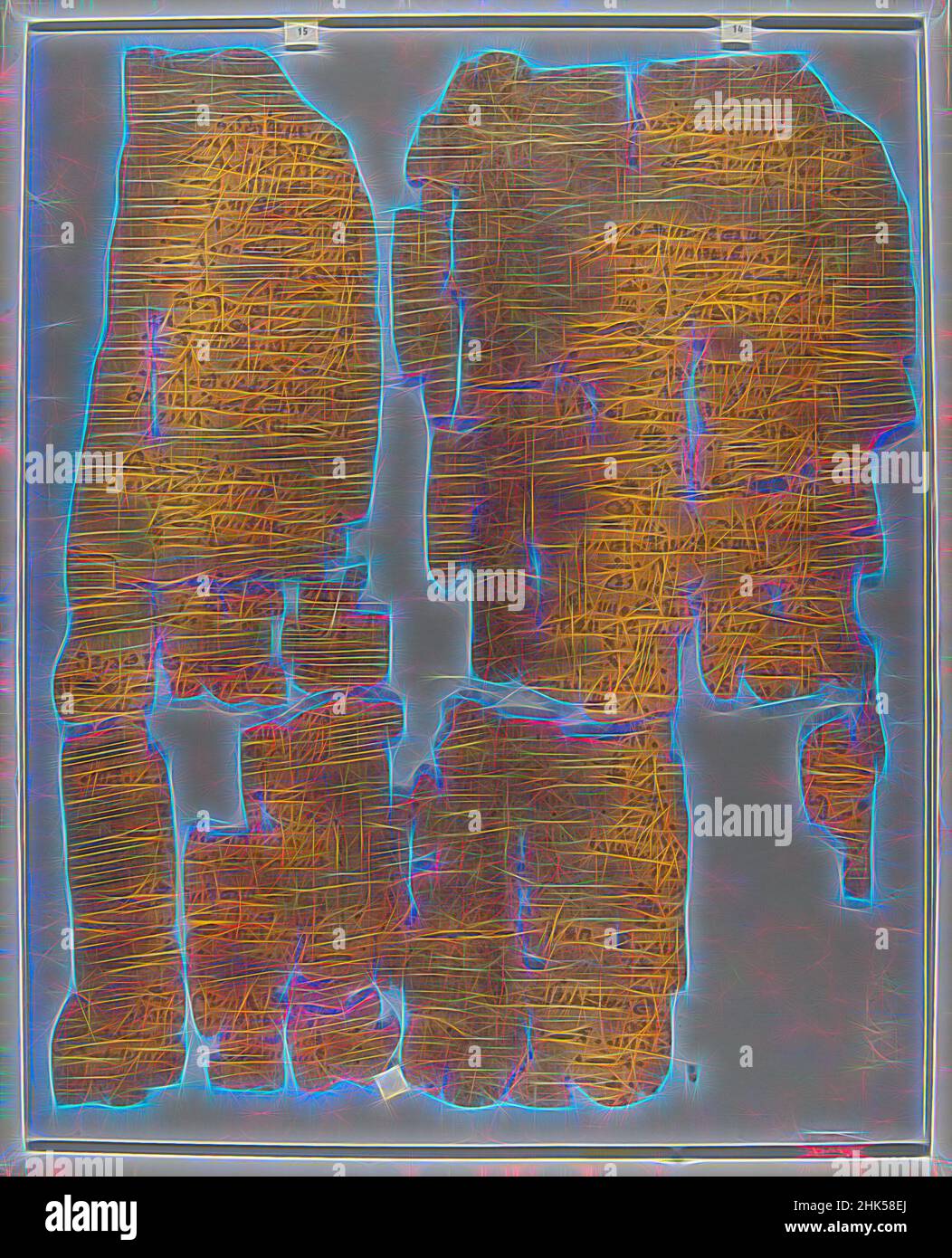 Inspiré par le Wilbour Papyrus, Papyrus, INK, Moyen Égypte, Égypte, env. 1147 B.C. E., Dynasty 20, New Kingdom, Glass: 14 9/16 x 18 1/8 in., 37 x 46 cm, repensé par Artotop. L'art classique réinventé avec une touche moderne. Conception de lumière chaleureuse et gaie, de luminosité et de rayonnement de lumière. La photographie s'inspire du surréalisme et du futurisme, embrassant l'énergie dynamique de la technologie moderne, du mouvement, de la vitesse et révolutionne la culture Banque D'Images