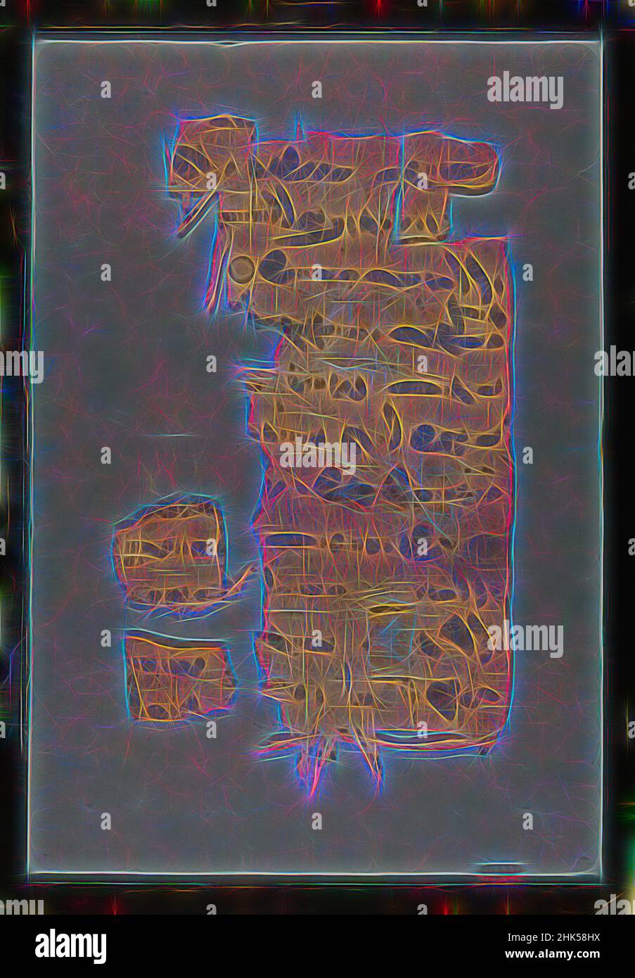 Inspiré par fragments de Papyrus inscrits avec texte écrit en Pahlavi, Papyrus, INK, Egypte, 1st millénaire B.C. E., Période romaine tardive, probablement, verre: 10 13/16 x 15 9/16 po., 27,5 x 39,5 cm, réimaginé par Artotop. L'art classique réinventé avec une touche moderne. Conception de lumière chaleureuse et gaie, de luminosité et de rayonnement de lumière. La photographie s'inspire du surréalisme et du futurisme, embrassant l'énergie dynamique de la technologie moderne, du mouvement, de la vitesse et révolutionne la culture Banque D'Images