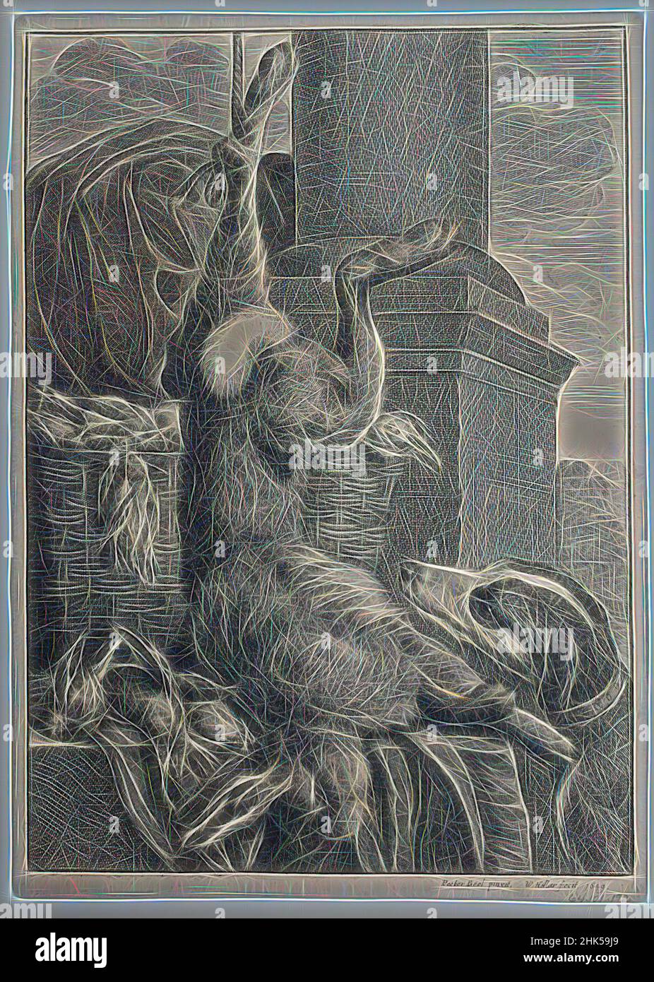 Inspiré par Dead Hare, Venceslaus Hollar, tchécoslovaque, 1607-1677, Etching sur papier à poser, 1649, réimaginé par Artotop. L'art classique réinventé avec une touche moderne. Conception de lumière chaleureuse et gaie, de luminosité et de rayonnement de lumière. La photographie s'inspire du surréalisme et du futurisme, embrassant l'énergie dynamique de la technologie moderne, du mouvement, de la vitesse et révolutionne la culture Banque D'Images