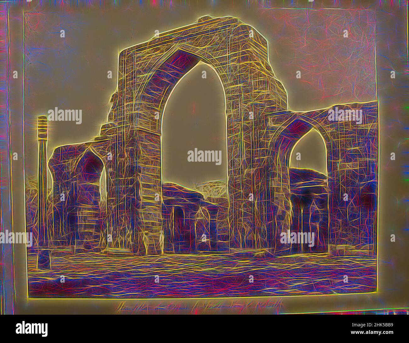 Inspiré par l'imprimé de l'album de photographies : l'architecture en Inde, Samuel Bourne, Britannique, 1834-1912, photographie d'argent d'albumine, Old Delhi, Inde, 1863-1866, 9 1/4 x 11 7/16 po., 23,5 x 29 cm, repensé par Artotop. L'art classique réinventé avec une touche moderne. Conception de lumière chaleureuse et gaie, de luminosité et de rayonnement de lumière. La photographie s'inspire du surréalisme et du futurisme, embrassant l'énergie dynamique de la technologie moderne, du mouvement, de la vitesse et révolutionne la culture Banque D'Images