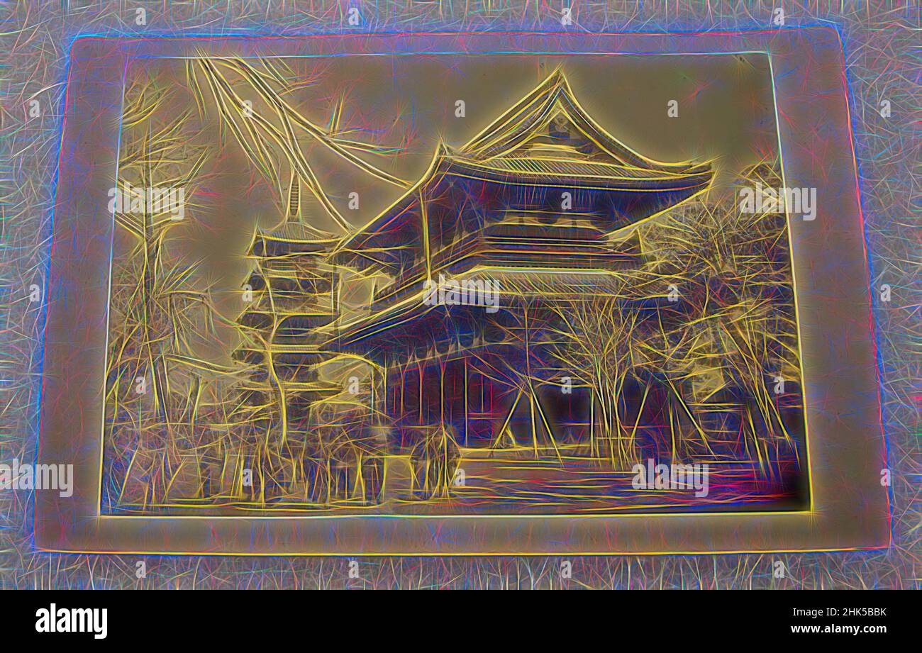 Inspiré par la vue du Japon, photographie en argent d'albumine montée sur, Japon, fin 19th-début 20th siècle, avec montage: 4 1/4 x 6 3/8 po., 10,8 x 16,2 cm, réimaginé par Artotop. L'art classique réinventé avec une touche moderne. Conception de lumière chaleureuse et gaie, de luminosité et de rayonnement de lumière. La photographie s'inspire du surréalisme et du futurisme, embrassant l'énergie dynamique de la technologie moderne, du mouvement, de la vitesse et révolutionne la culture Banque D'Images