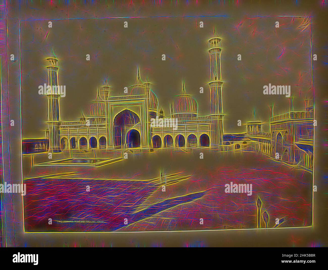 Inspiré par l'imprimé de l'album de photographies : l'architecture en Inde, Samuel Bourne, Britannique, 1834-1912, photographie d'argent d'albumine, Delhi, Inde, 1863-1866, 8 7/16 x 11 11/16 po., 21,5 x 29,7 cm, réimaginé par Artotop. L'art classique réinventé avec une touche moderne. Conception de lumière chaleureuse et gaie, de luminosité et de rayonnement de lumière. La photographie s'inspire du surréalisme et du futurisme, embrassant l'énergie dynamique de la technologie moderne, du mouvement, de la vitesse et révolutionne la culture Banque D'Images