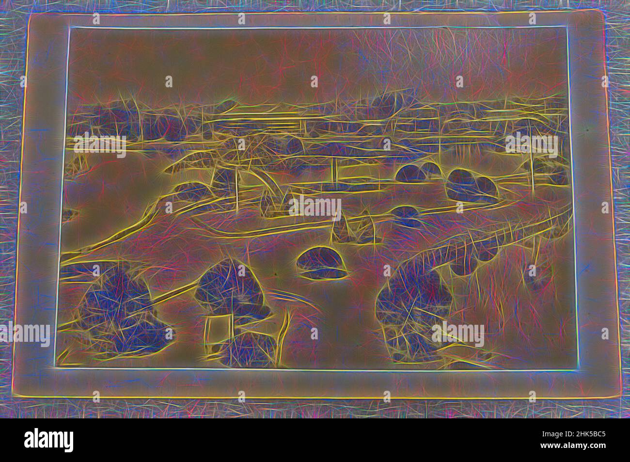 Inspiré par la vue du Japon, photographie en argent d'albumine montée sur, Japon, fin 19th-début 20th siècle, avec montage: 4 1/4 x 6 7/16 po., 10,8 x 16,3 cm, réimaginé par Artotop. L'art classique réinventé avec une touche moderne. Conception de lumière chaleureuse et gaie, de luminosité et de rayonnement de lumière. La photographie s'inspire du surréalisme et du futurisme, embrassant l'énergie dynamique de la technologie moderne, du mouvement, de la vitesse et révolutionne la culture Banque D'Images